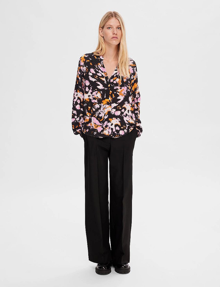 Selected - SLFIRENE LS AOP TOP NOOS - langærmede bluser - black - 4