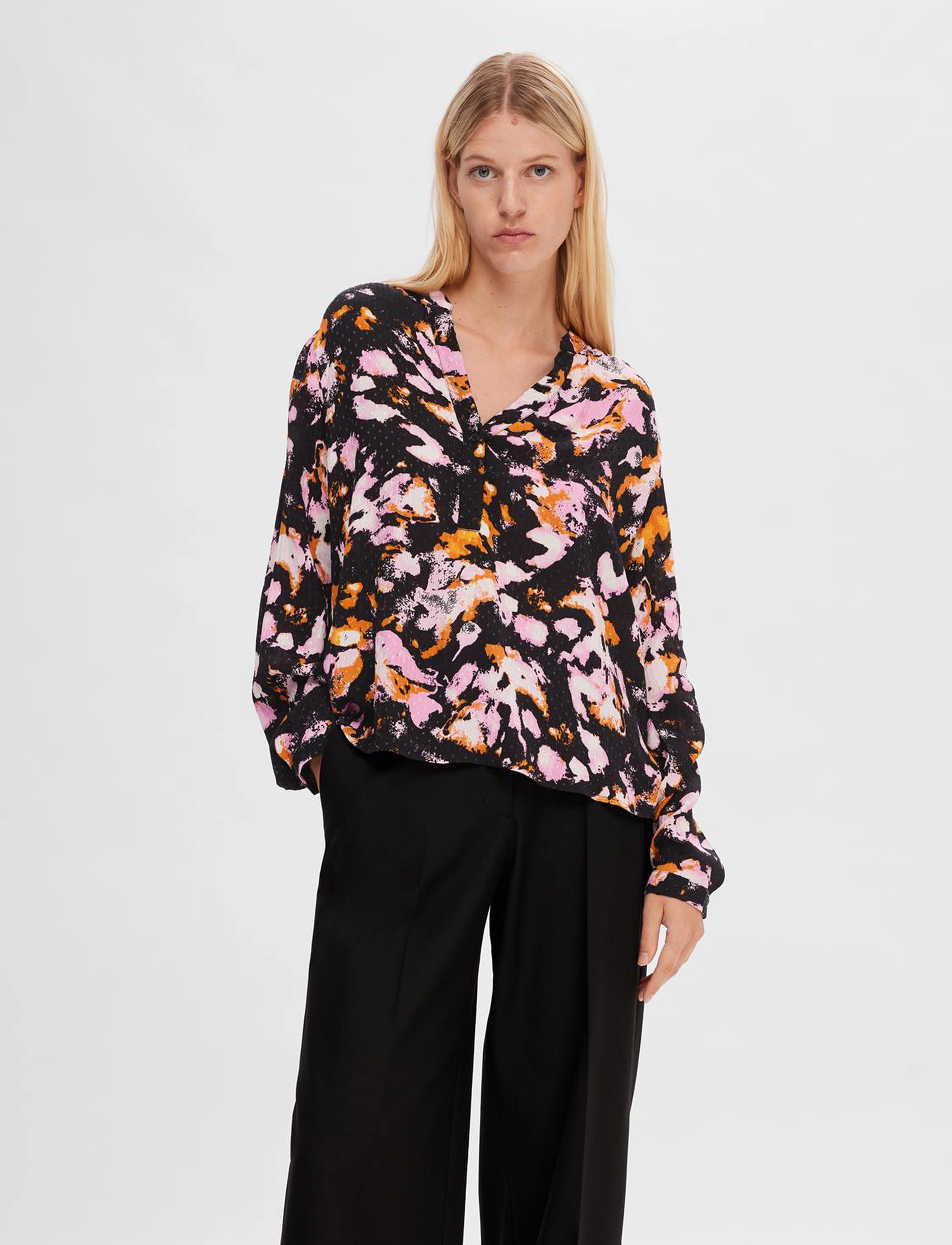 Selected - SLFIRENE LS AOP TOP NOOS - langærmede bluser - black - 5