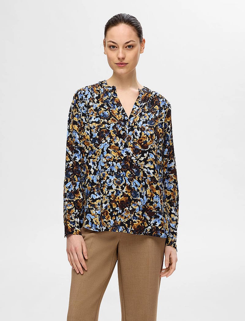 Selected - SLFIRENE LS AOP TOP NOOS - långärmade blusar - black - 0