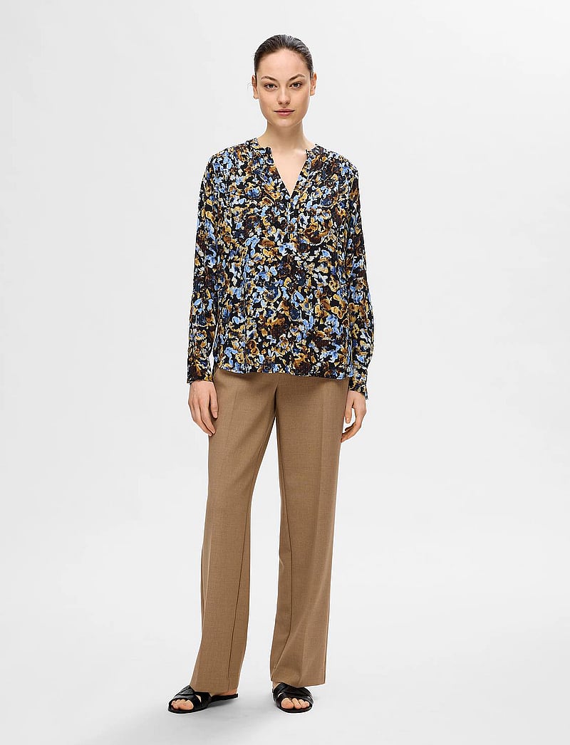 Selected - SLFIRENE LS AOP TOP NOOS - långärmade blusar - black - 4