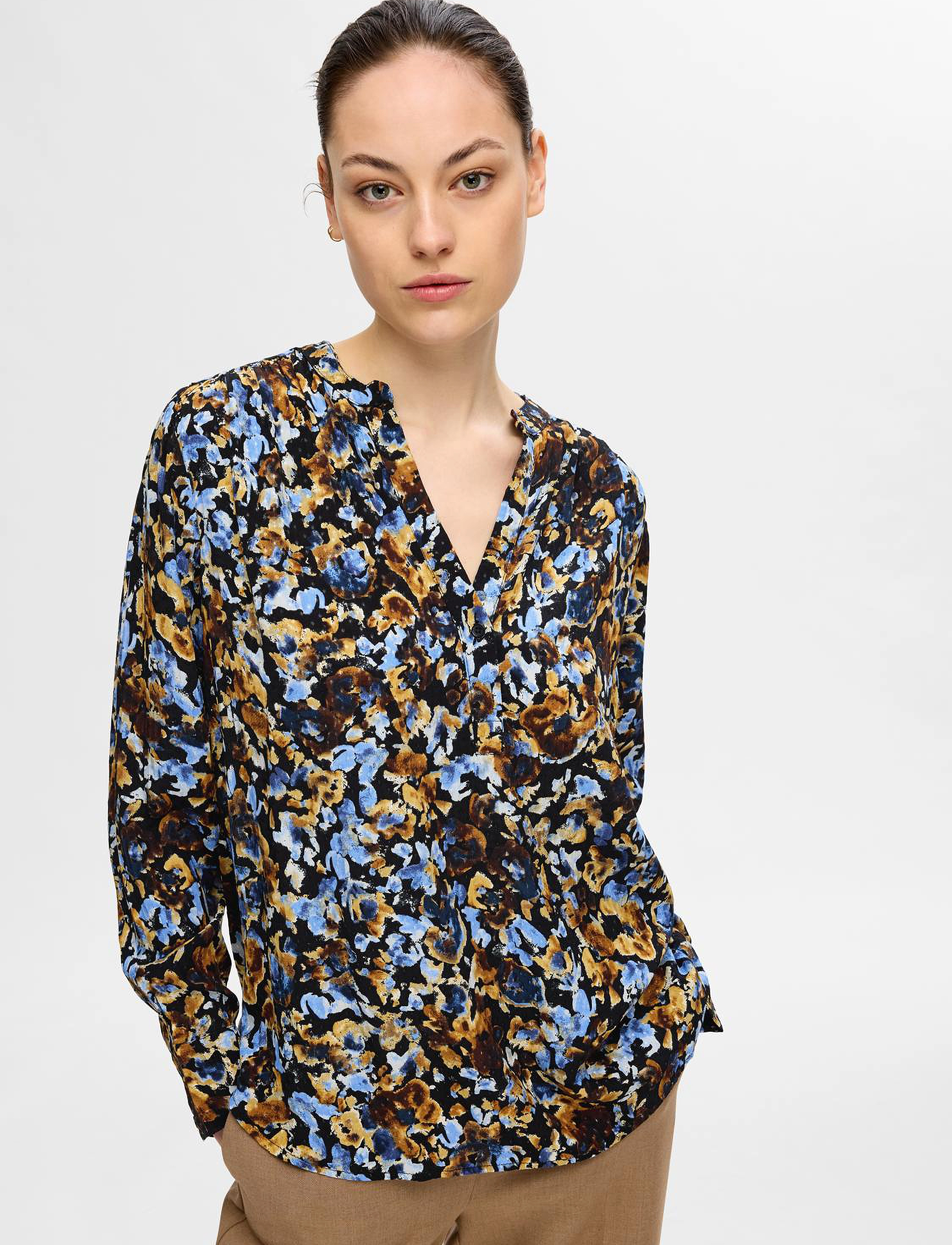 Selected - SLFIRENE LS AOP TOP NOOS - pikkade varrukatega pluusid - black - 3
