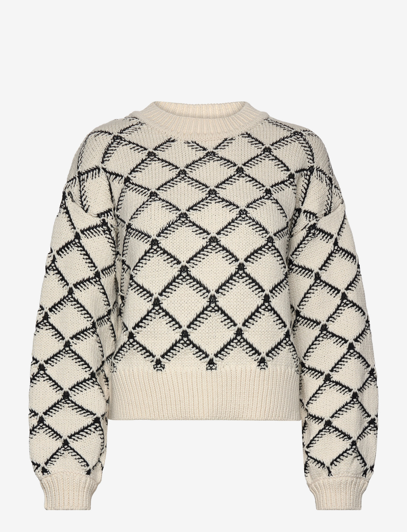 Selected SLFOLIVIA LS CROPPED KNIT O-NECK - Pullover - BIRCH / white
