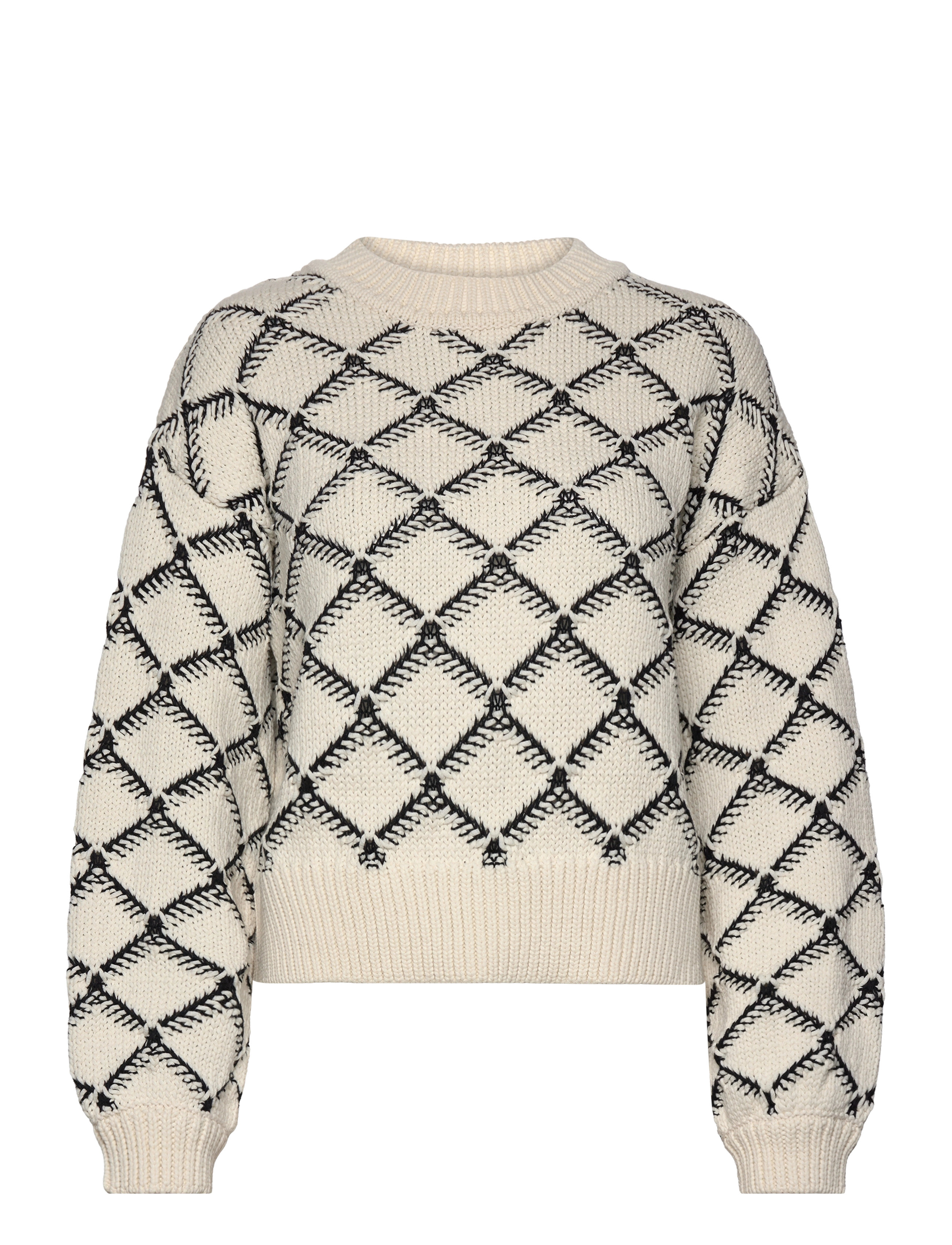 Selected SLFOLIVIA LS CROPPED KNIT O-NECK - Pullover - BIRCH / white