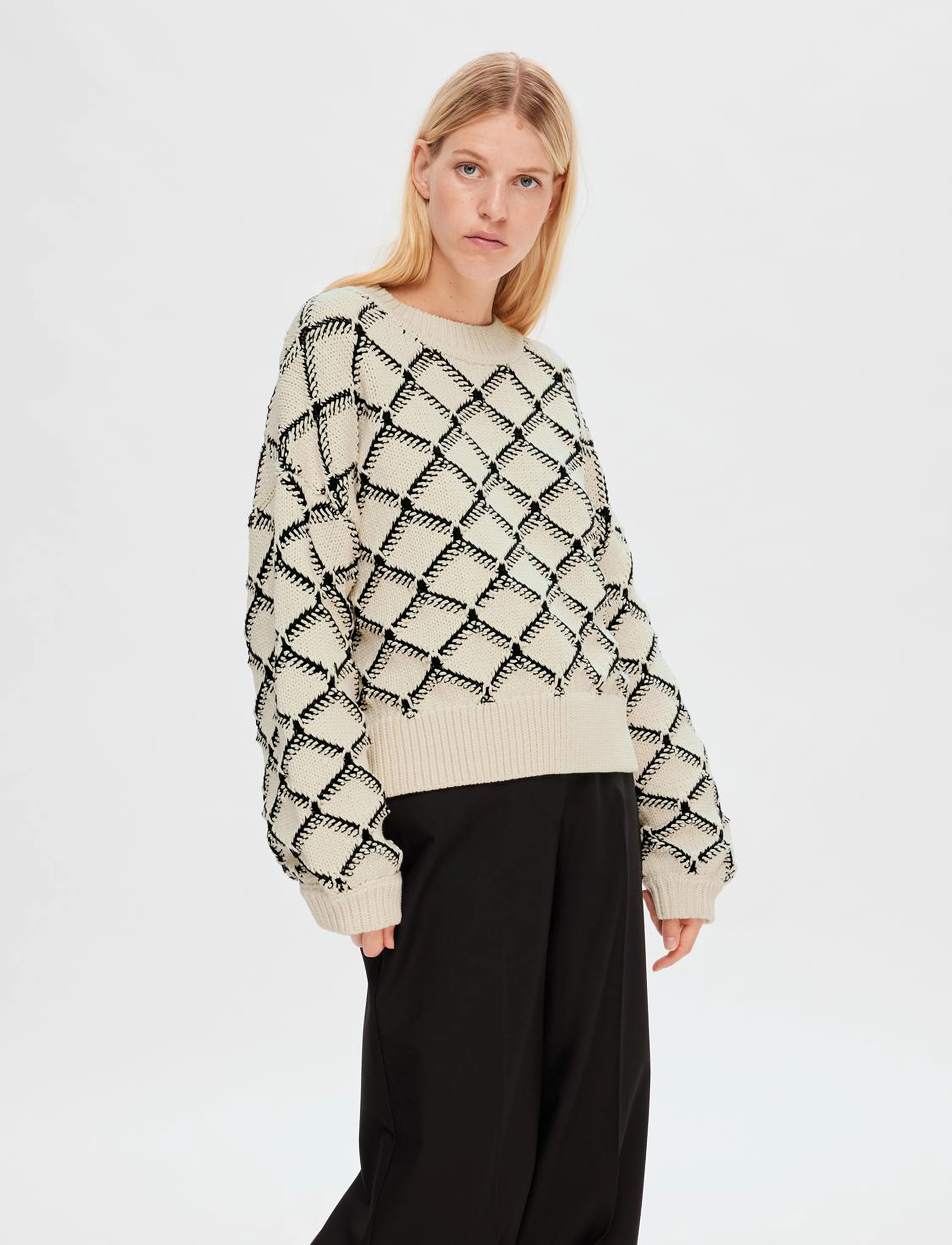 Selected - SLFOLIVIA LS CROPPED KNIT O-NECK - trøjer - birch - 5