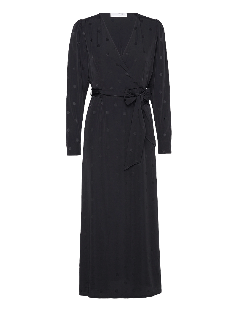 Selected - SLFLUDWIKA LS ANKLE SATIN DRESS B - omlottklänningar - black - 1
