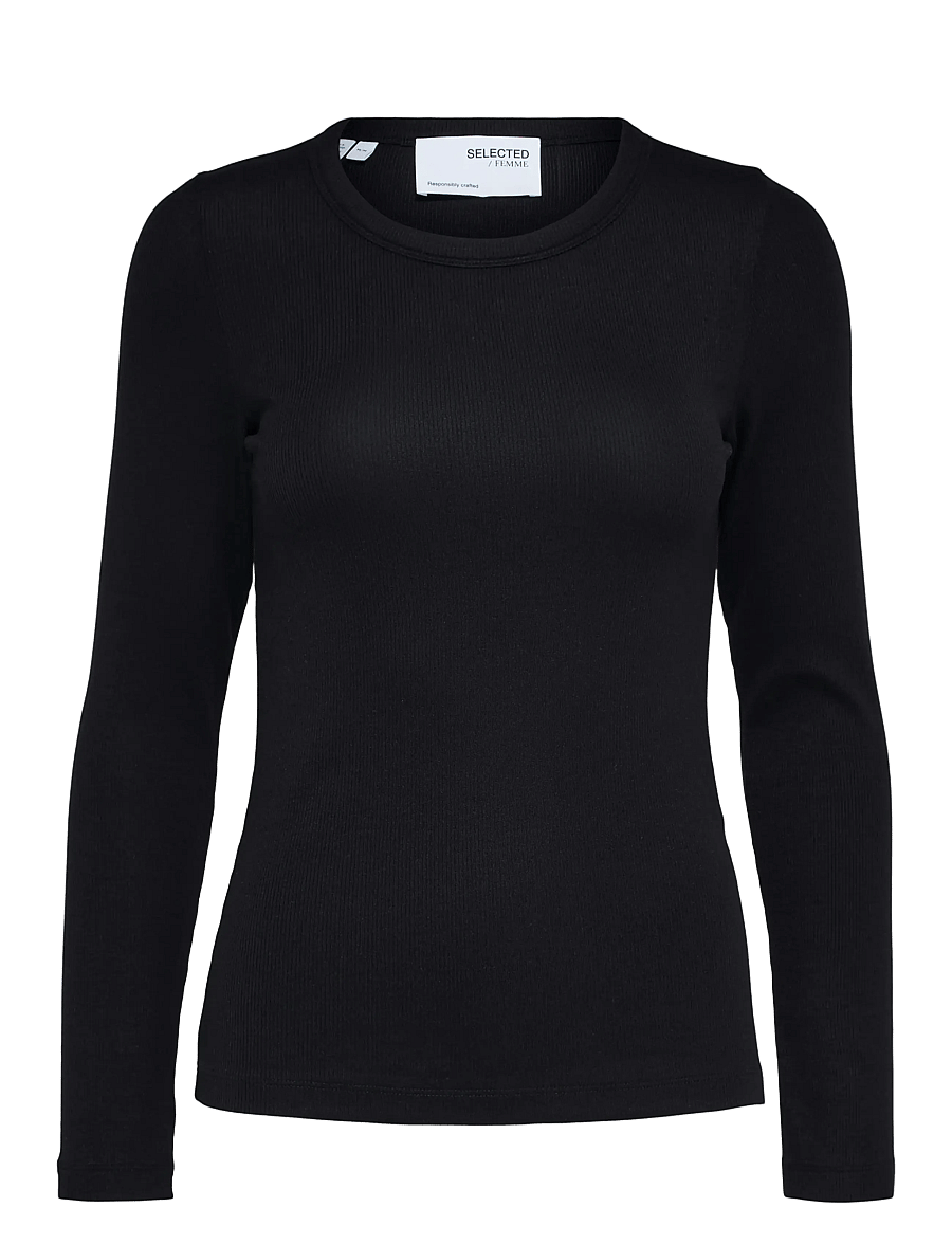 Selected - SLFDIANNA LS O-NECK TOP NOOS - pikkade varrukatega topid - black - 1