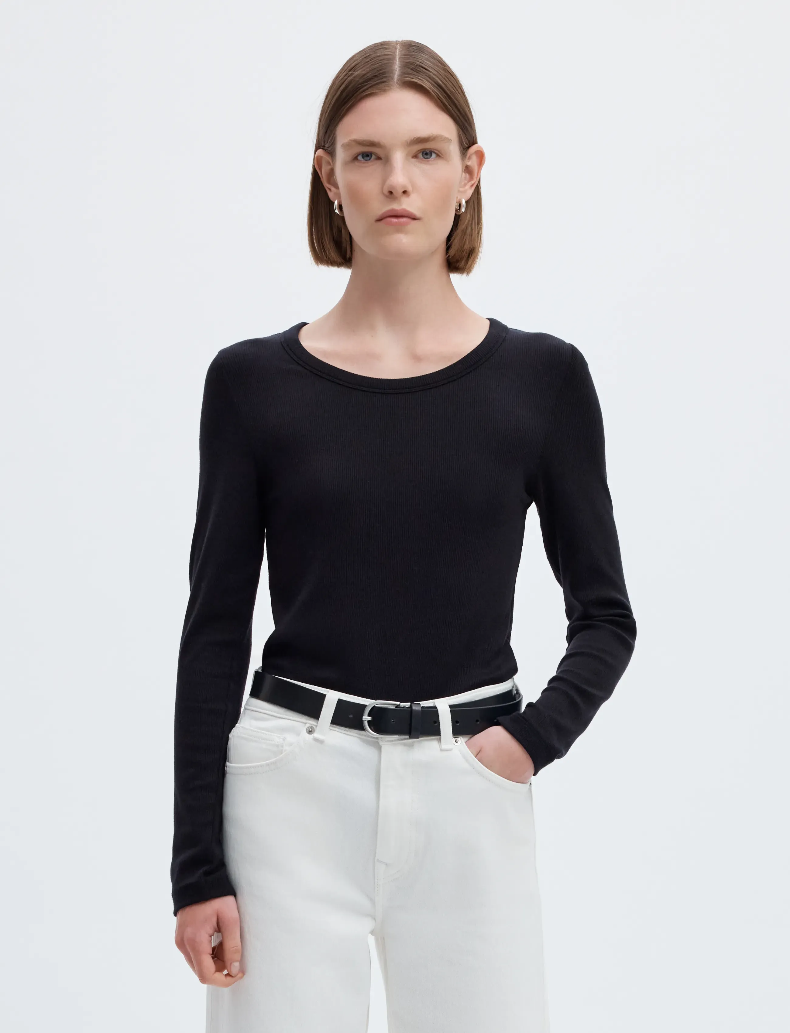 Selected SLFDIANNA LS O-NECK TOP NOOS - Tøj - BLACK / black