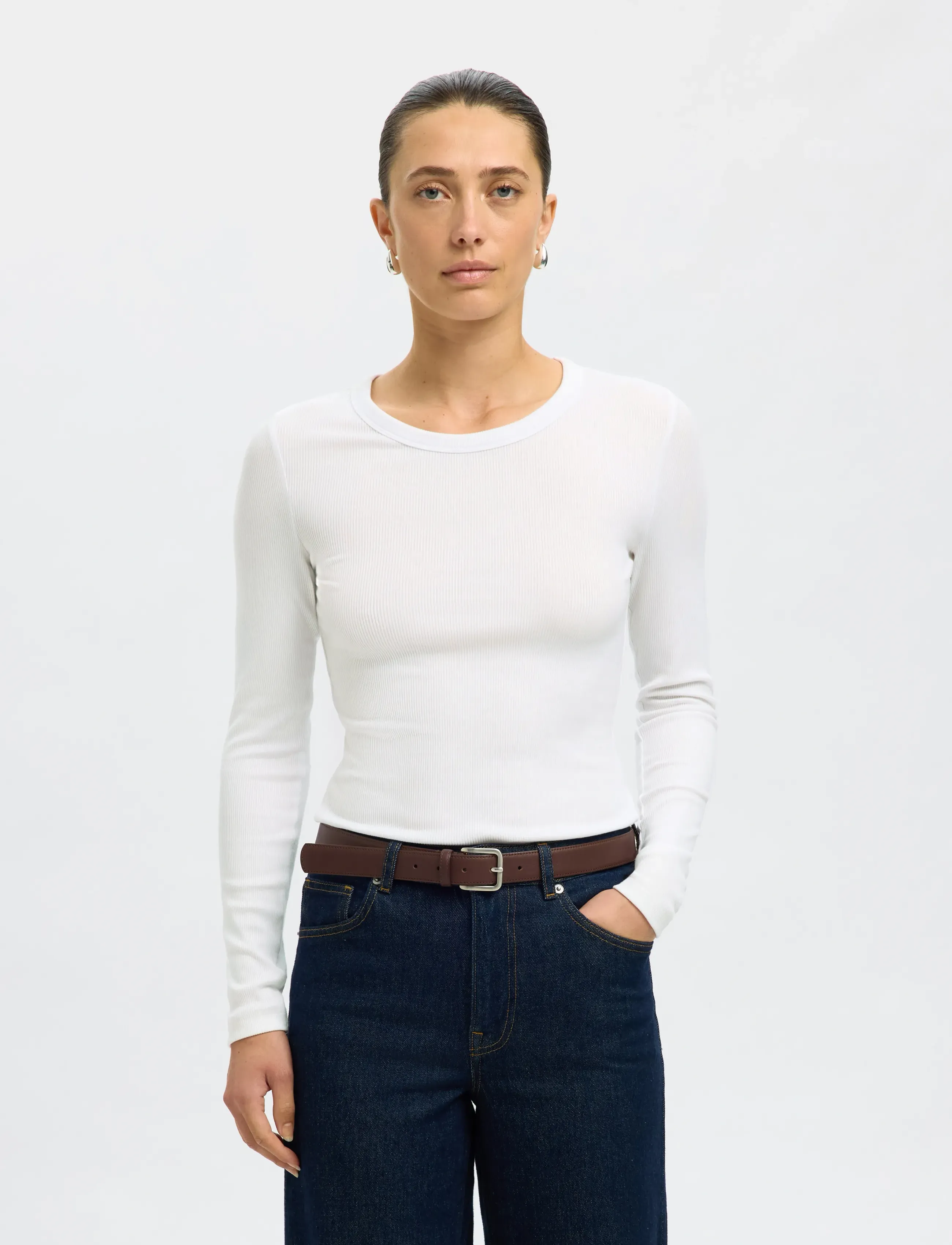 Selected SLFDIANNA LS O-NECK TOP NOOS - Pikkade varrukatega alussärgid - BRIGHT WHITE / white
