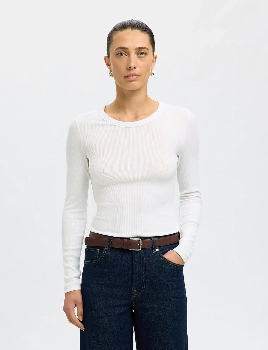 Selected - SLFDIANNA LS O-NECK TOP NOOS - langærmede toppe - bright white - 0