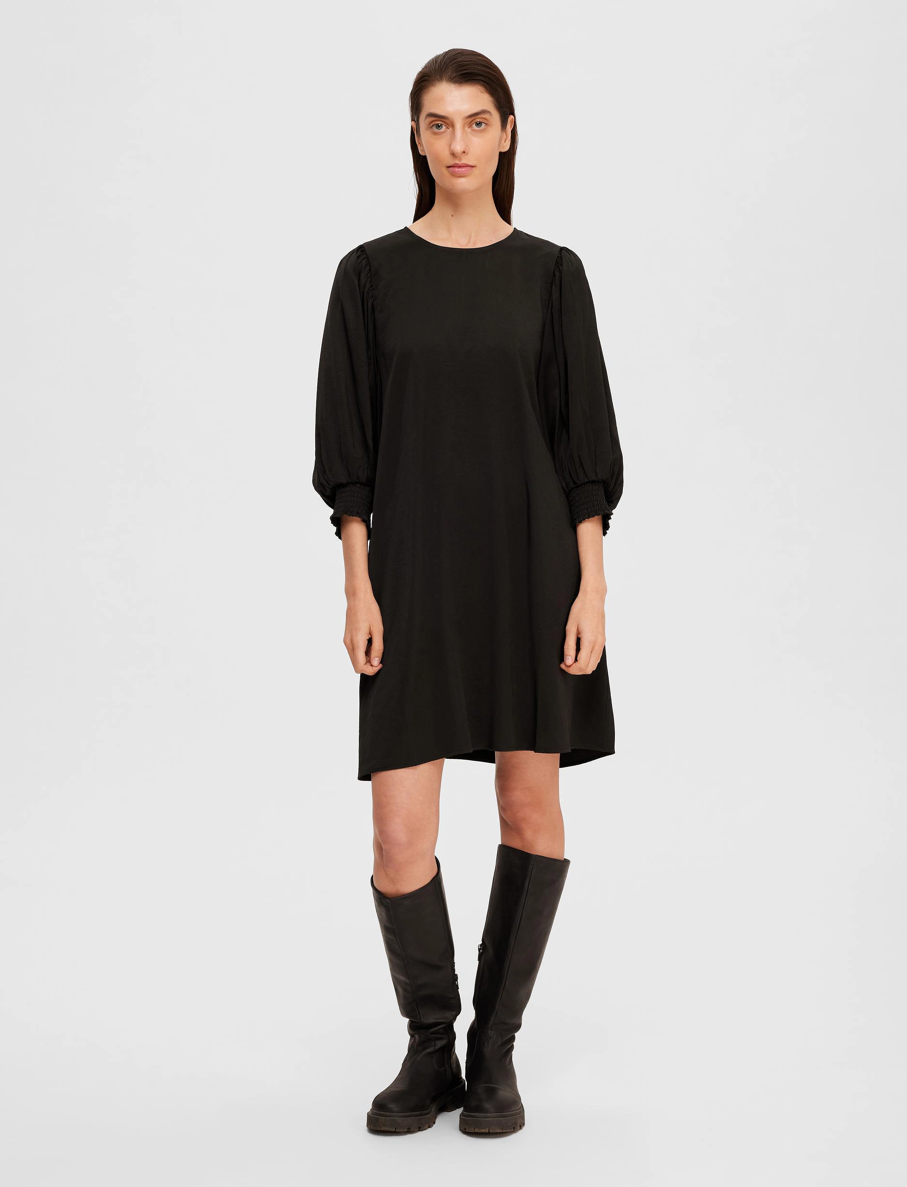 Selected - SLFREYA 3/4 SHORT DRESS B - festmode zu outlet-preisen - black - 4