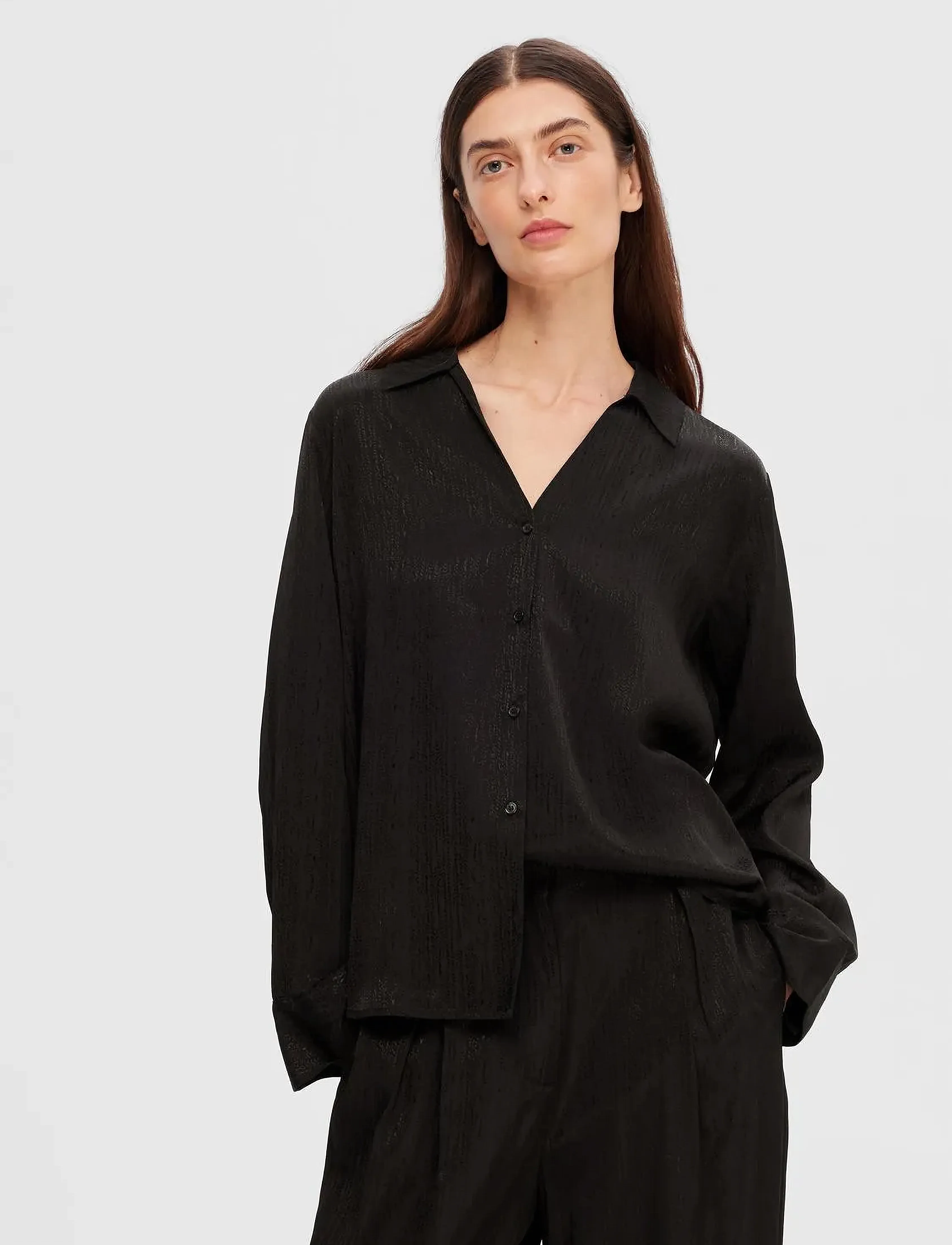 Selected - SLFTYRA LS SHIRT B - langærmede skjorter - black - 4