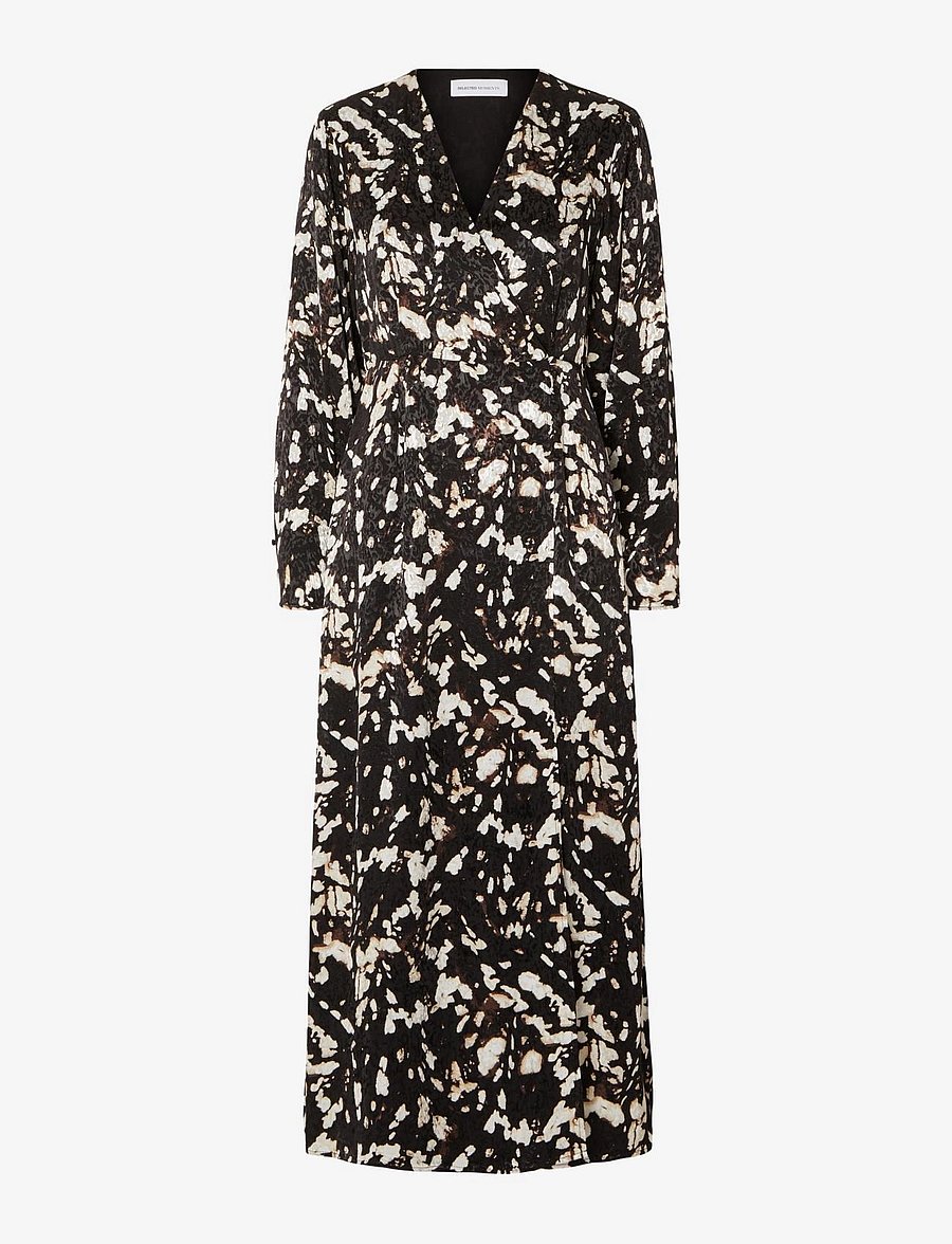 Selected - SLFJUSTINE LS AOP ANKLE WRAP DRESS B - slå-om-kjoler - java - 1