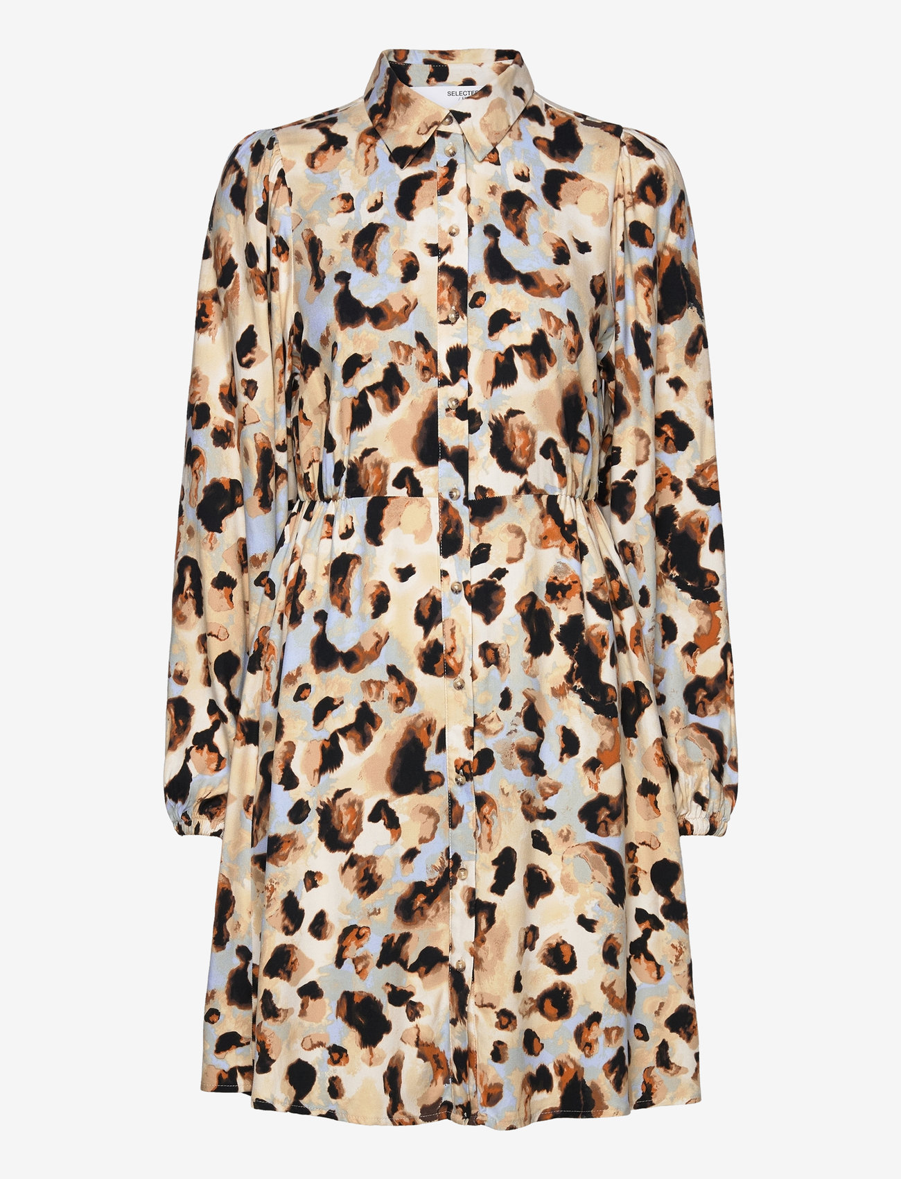 Selected - SLFSLAILA LS AOP SHORT SHIRT DRESS B - skjortekjoler - sandshell - 1