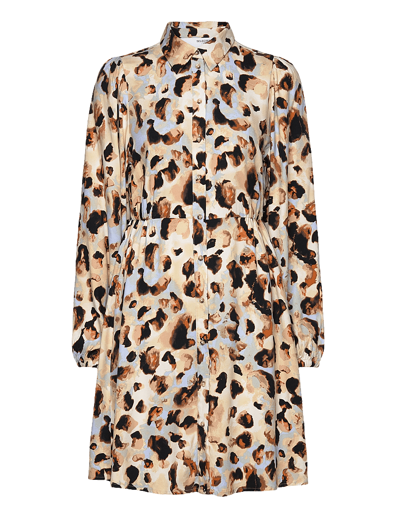 Selected - SLFSLAILA LS AOP SHORT SHIRT DRESS B - skjortekjoler - sandshell - 1