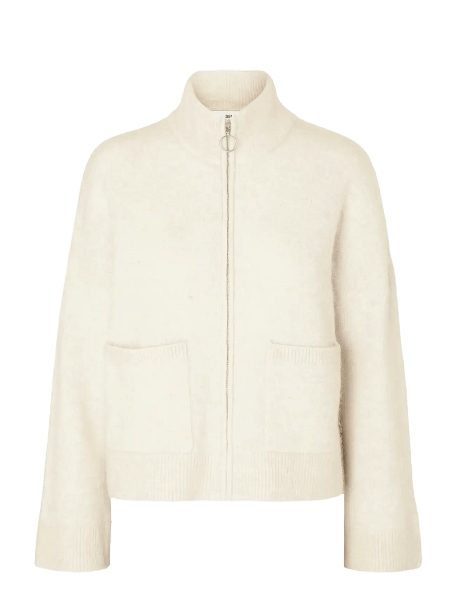 Selected - SLWSIA RAS LS KNIT ZIPPER CARDIGAN NOOS - gilets - birch - 1