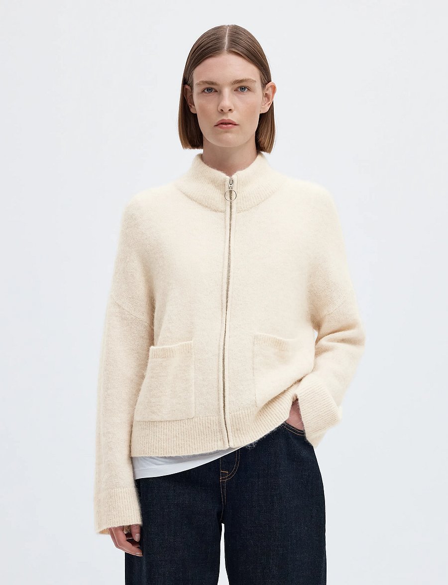 Selected - SLWSIA RAS LS KNIT ZIPPER CARDIGAN NOOS - cardigans - birch - 0