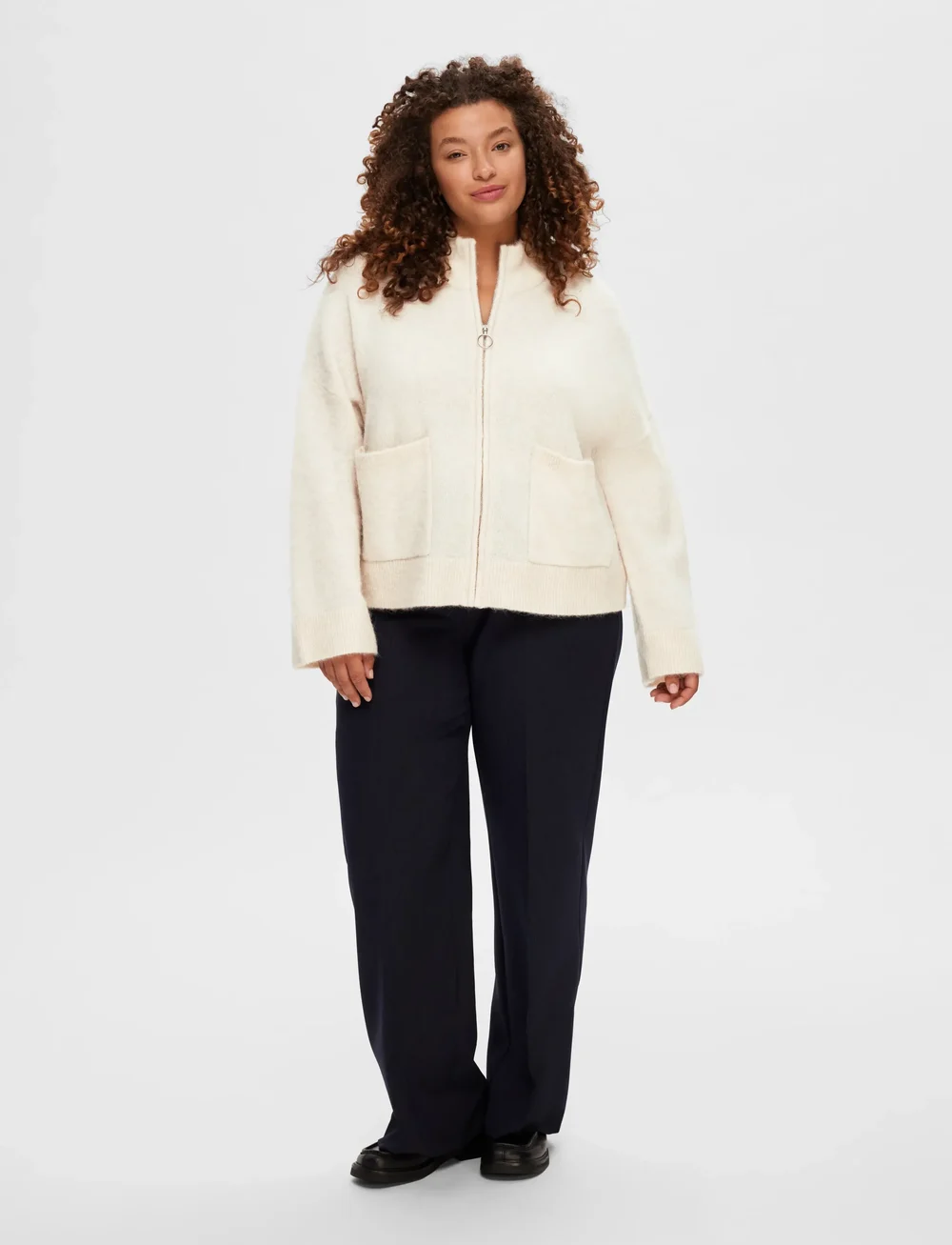 Selected - SLFSIA RAS LS KNIT ZIPPER CARDIGAN NOOS - cardigans - birch - 3