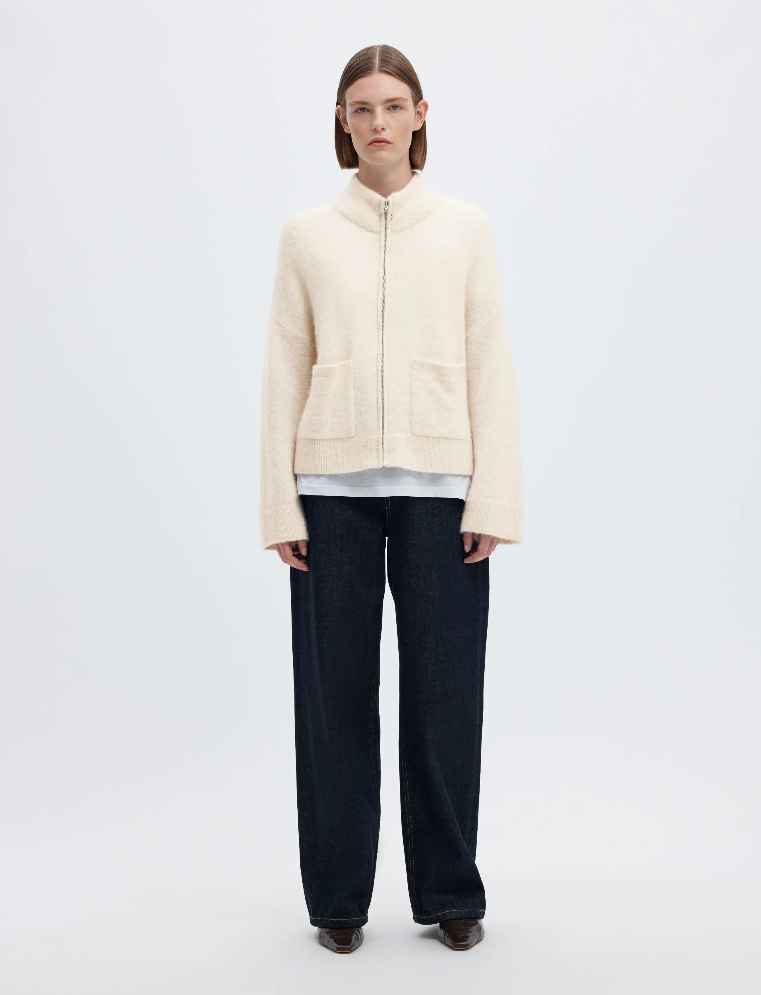 Selected - SLWSIA RAS LS KNIT ZIPPER CARDIGAN NOOS - cardigans - birch - 3
