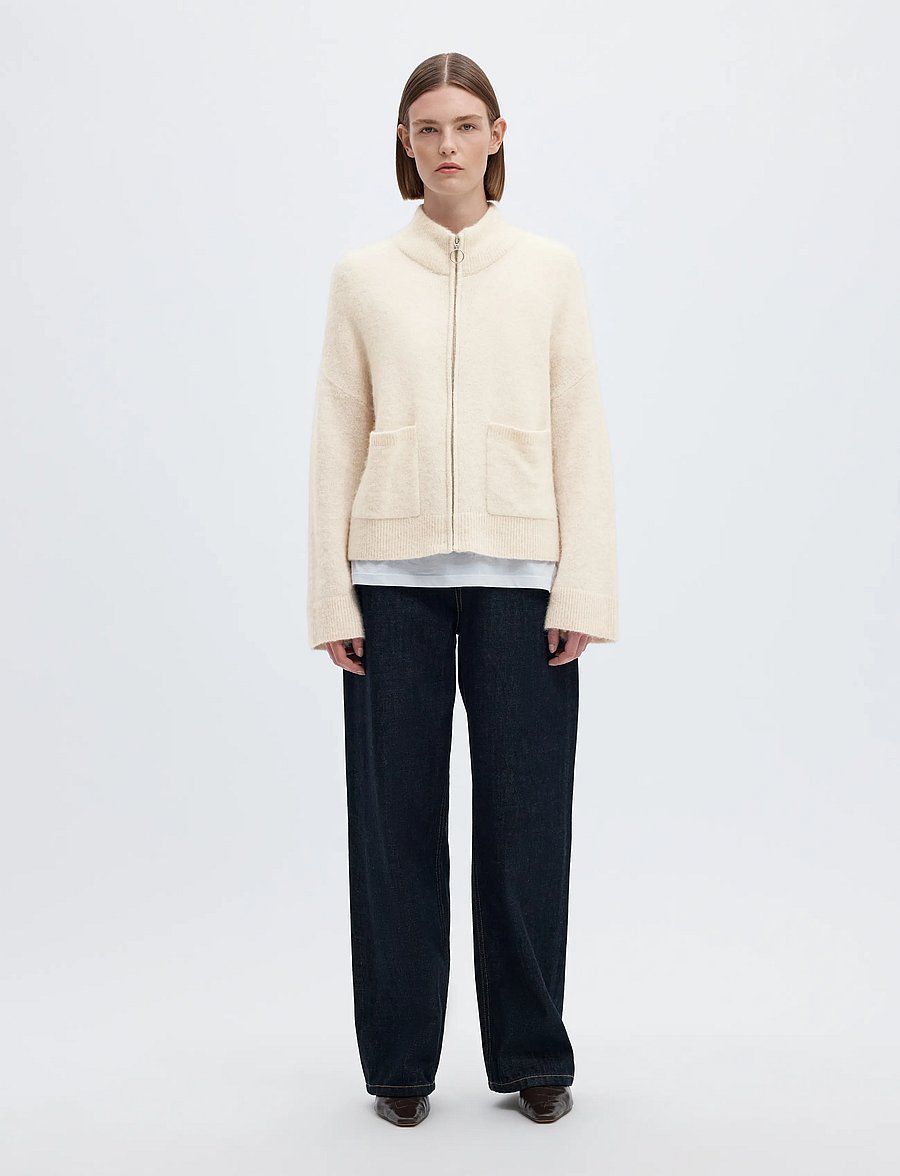 Selected - SLWSIA RAS LS KNIT ZIPPER CARDIGAN NOOS - cardigans - birch - 3