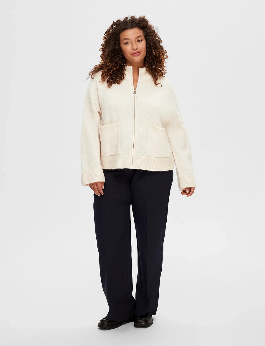 Selected - SLWSIA RAS LS KNIT ZIPPER CARDIGAN NOOS - gilets - birch - 3