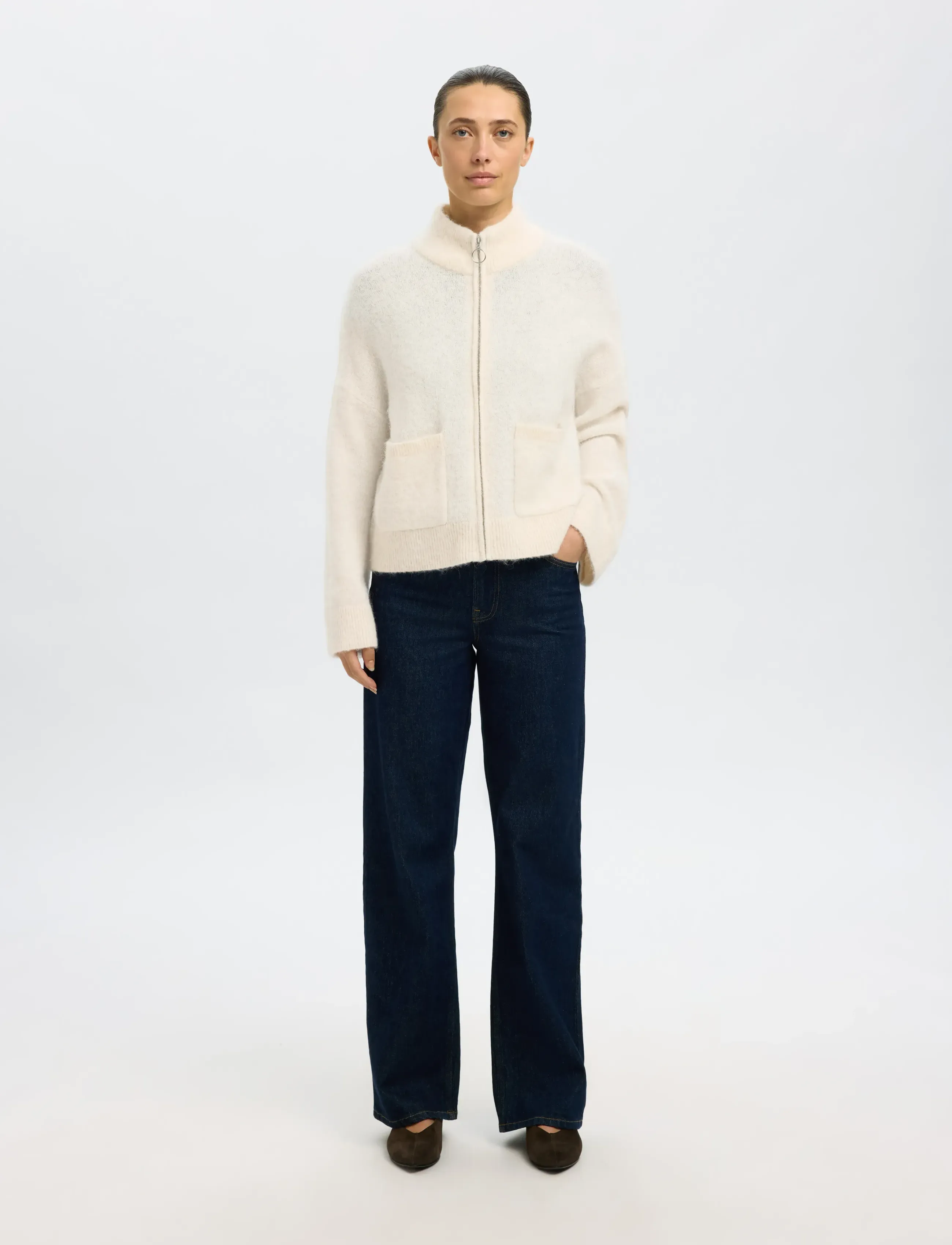 Selected - SLWSIA RAS LS KNIT ZIPPER CARDIGAN NOOS - cardigans - birch - 4