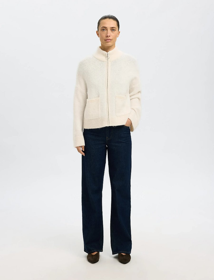 Selected - SLWSIA RAS LS KNIT ZIPPER CARDIGAN NOOS - gilets - birch - 4