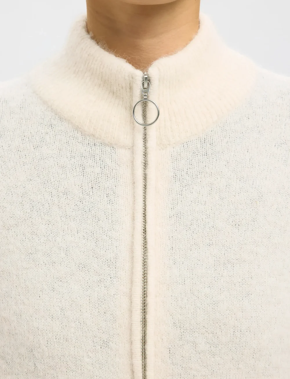 Selected - SLFSIA RAS LS KNIT ZIPPER CARDIGAN NOOS - cardigans - birch - 5
