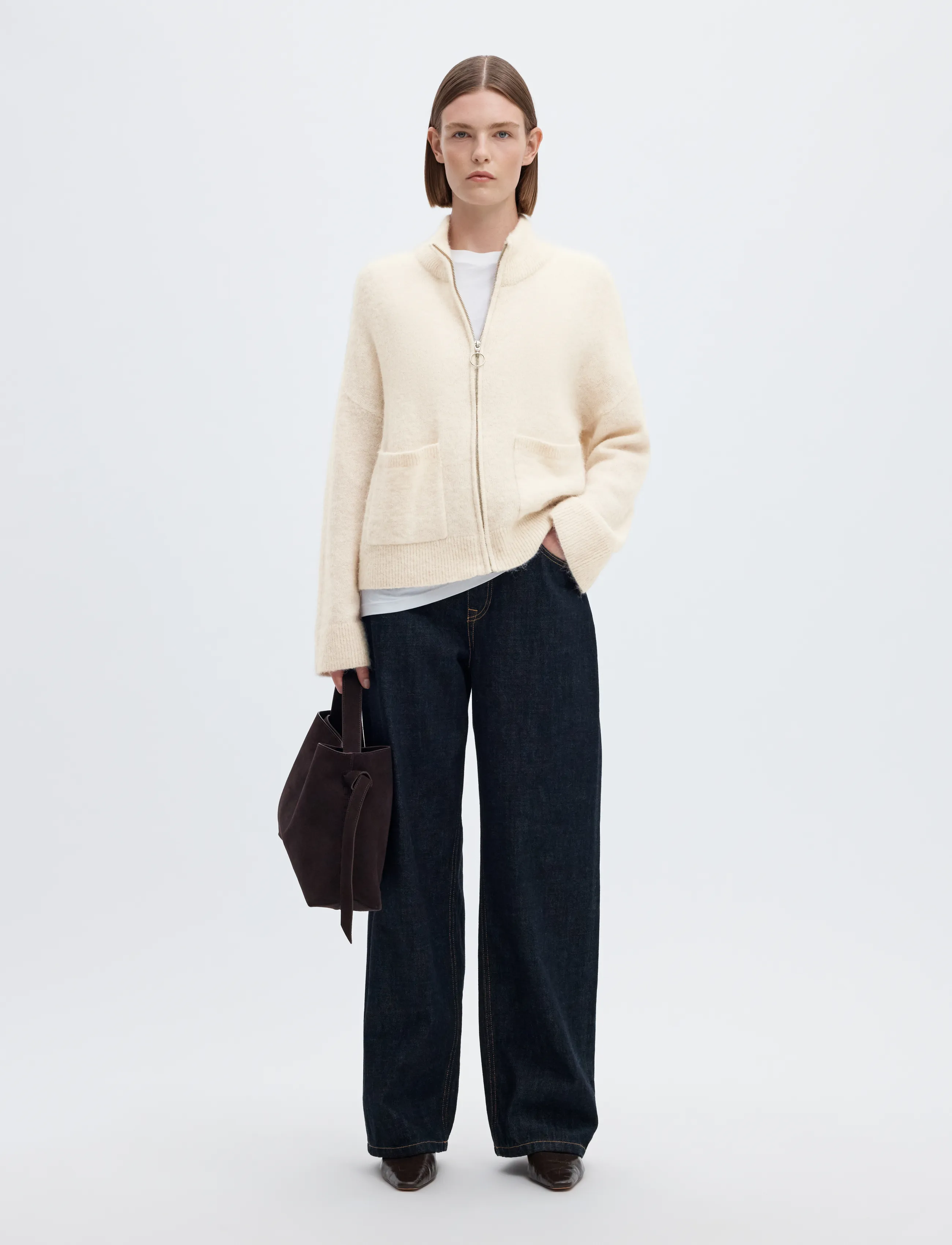 Selected - SLWSIA RAS LS KNIT ZIPPER CARDIGAN NOOS - cardigans - birch - 5