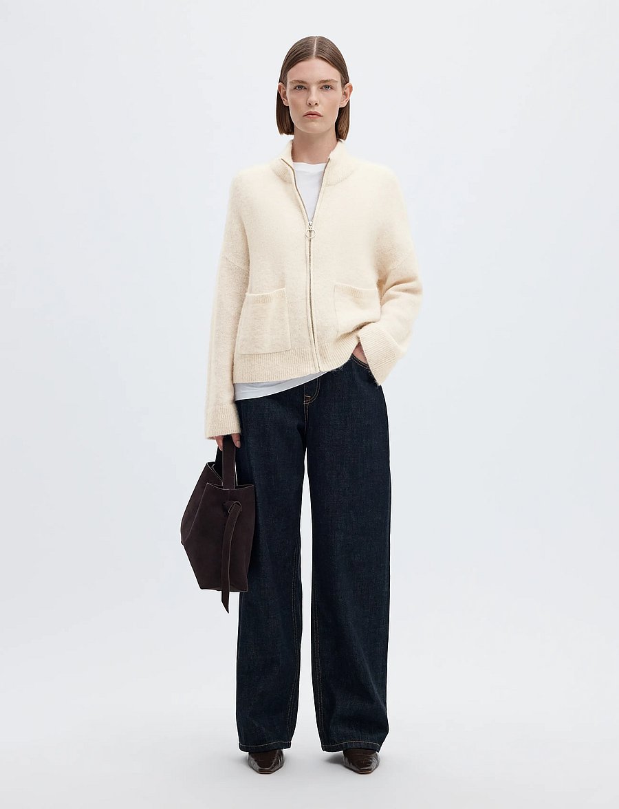 Selected - SLWSIA RAS LS KNIT ZIPPER CARDIGAN NOOS - cardigans - birch - 5