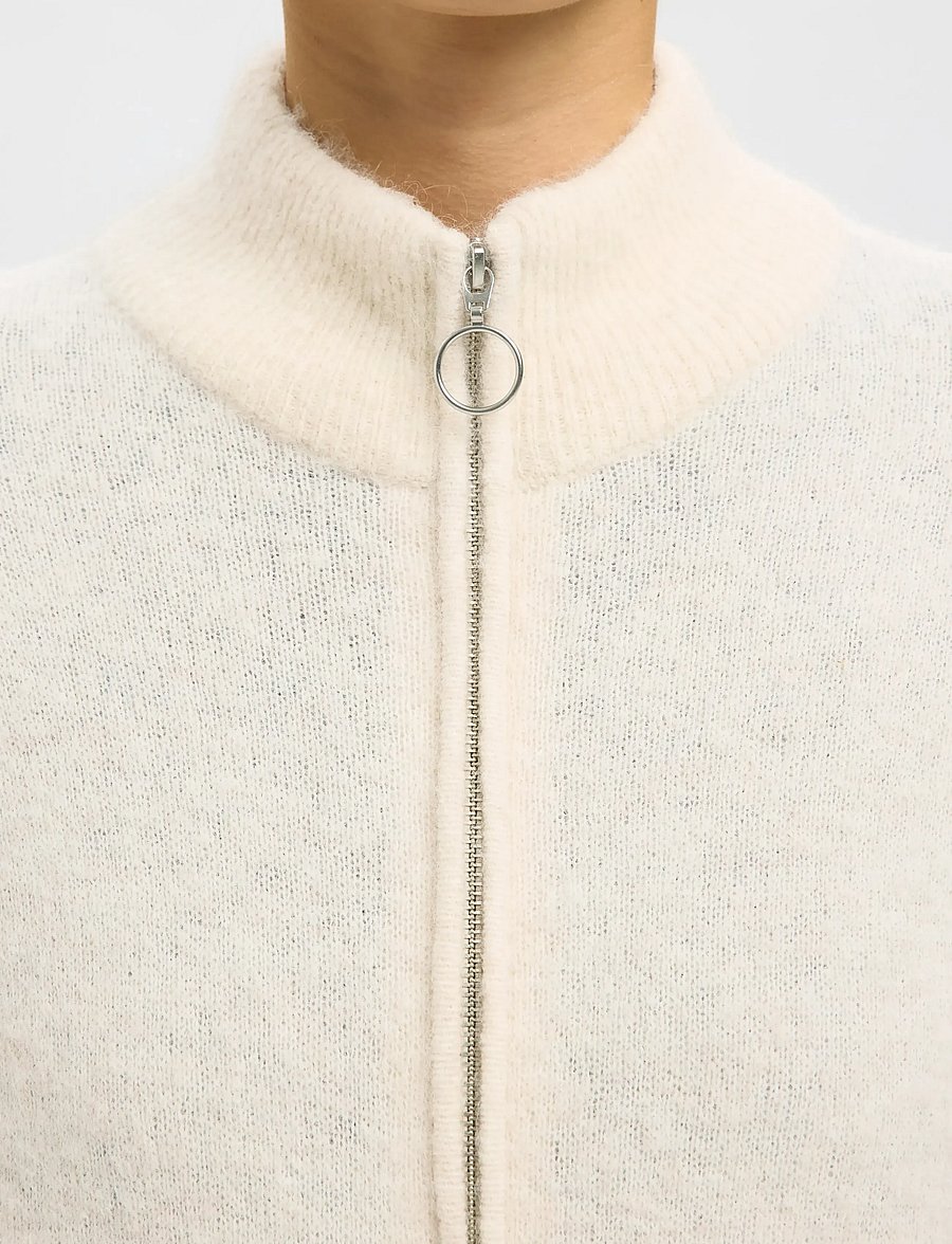 Selected - SLWSIA RAS LS KNIT ZIPPER CARDIGAN NOOS - gilets - birch - 5