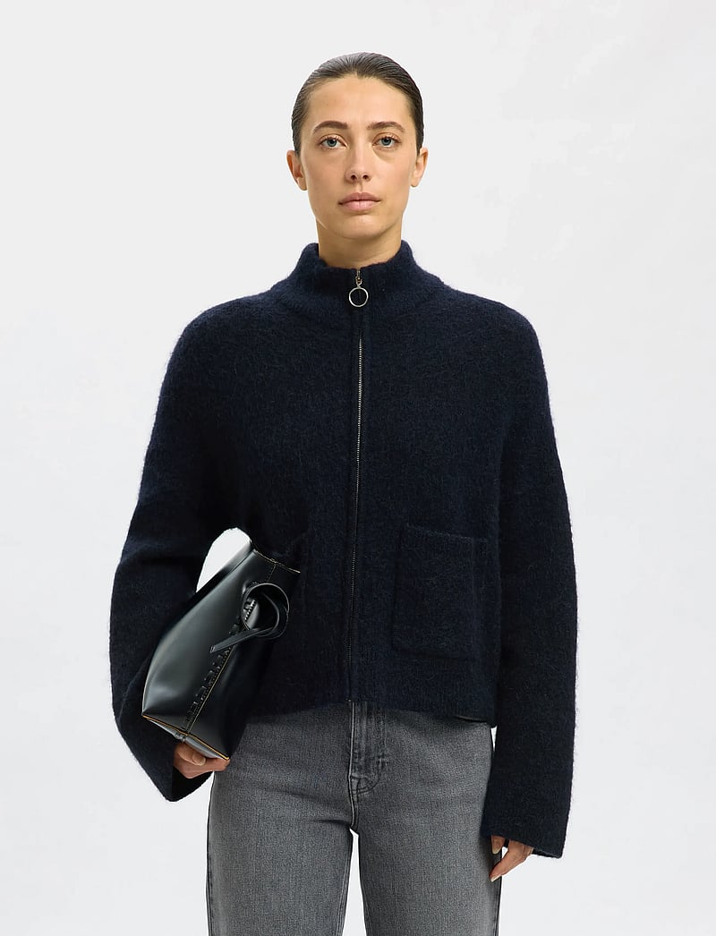 Selected - SLWSIA RAS LS KNIT ZIPPER CARDIGAN NOOS - kardiganid - dark sapphire - 0