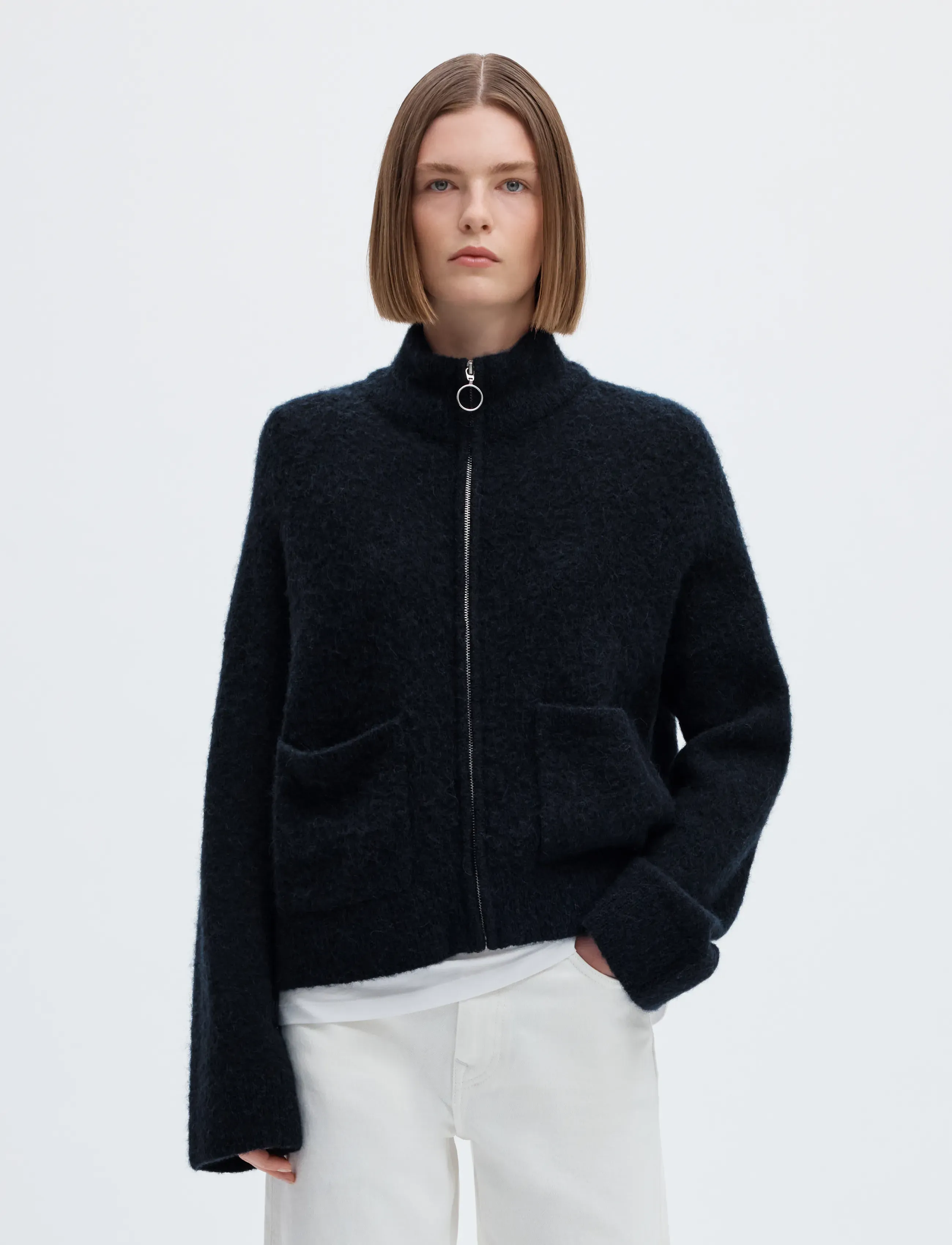 Selected - SLWSIA RAS LS KNIT ZIPPER CARDIGAN NOOS - cardigans - dark sapphire - 0
