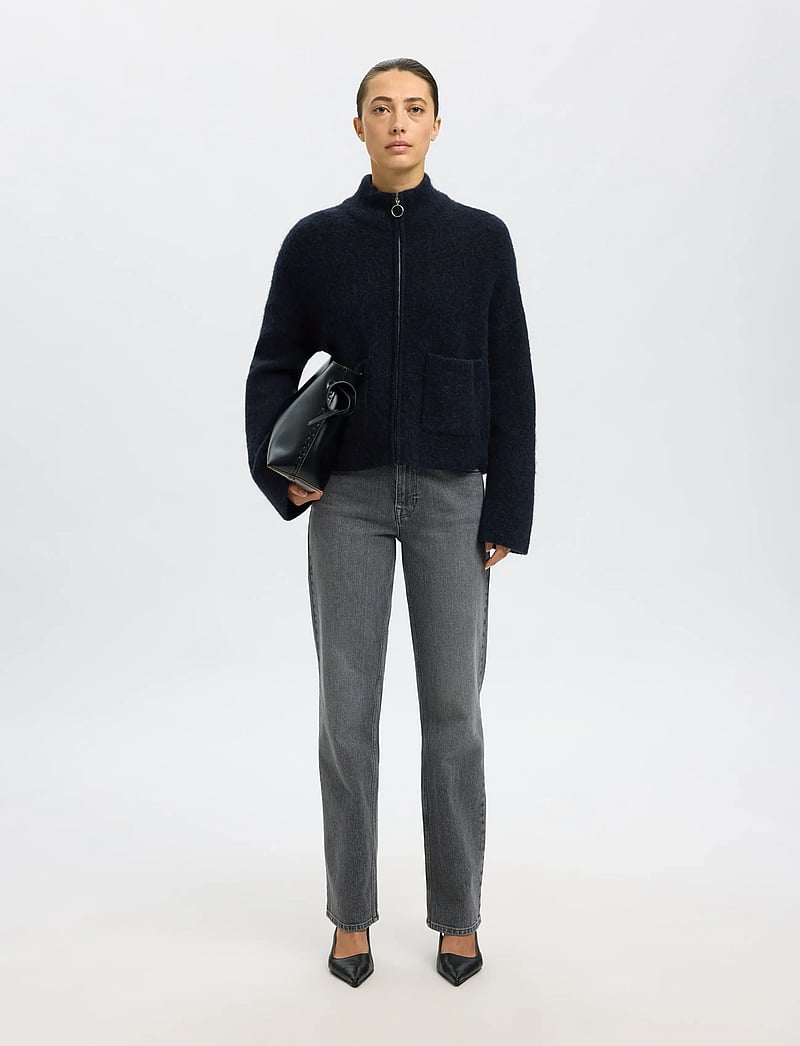 Selected - SLWSIA RAS LS KNIT ZIPPER CARDIGAN NOOS - kardiganid - dark sapphire - 3