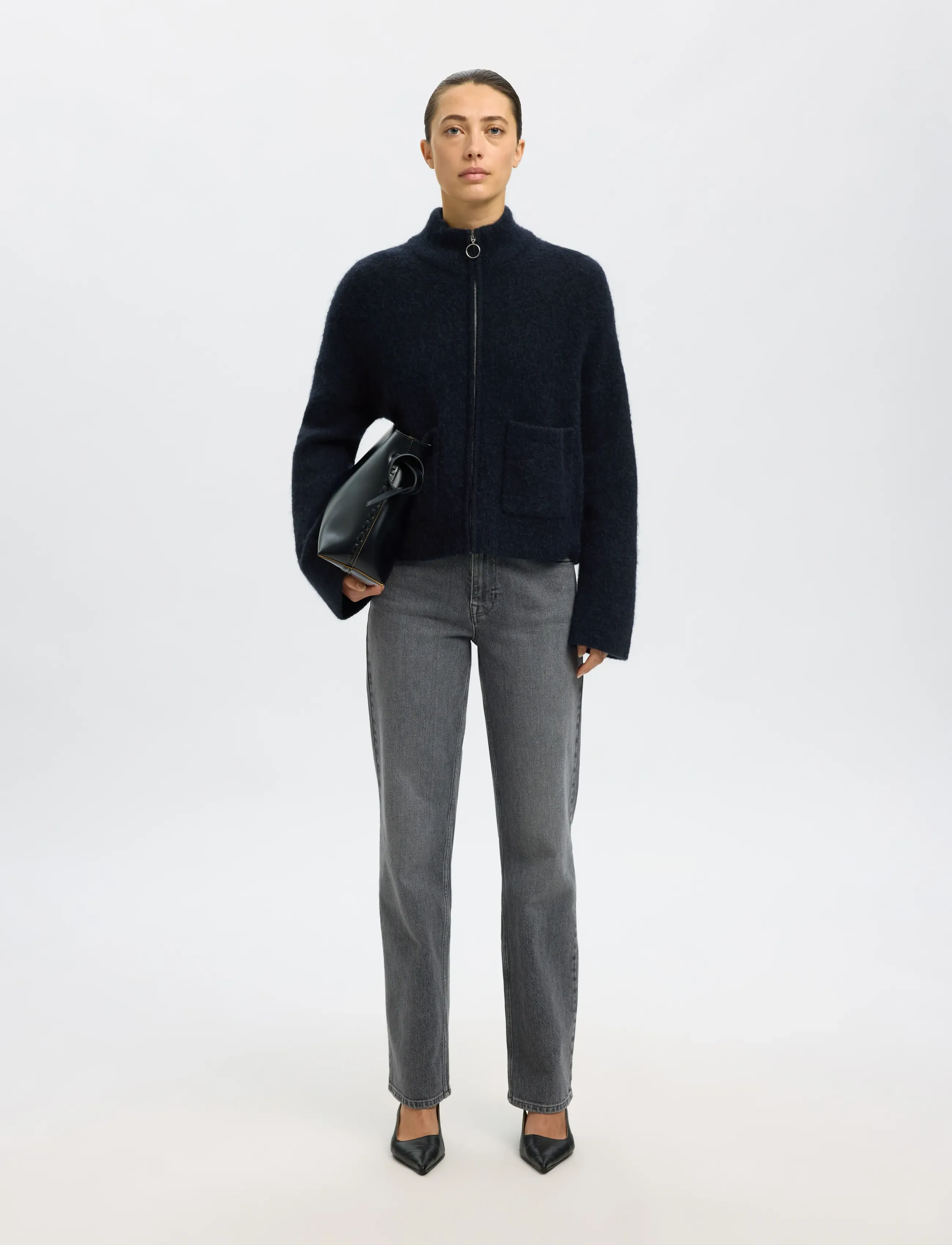 Selected - SLWSIA RAS LS KNIT ZIPPER CARDIGAN NOOS - cardigans - dark sapphire - 3