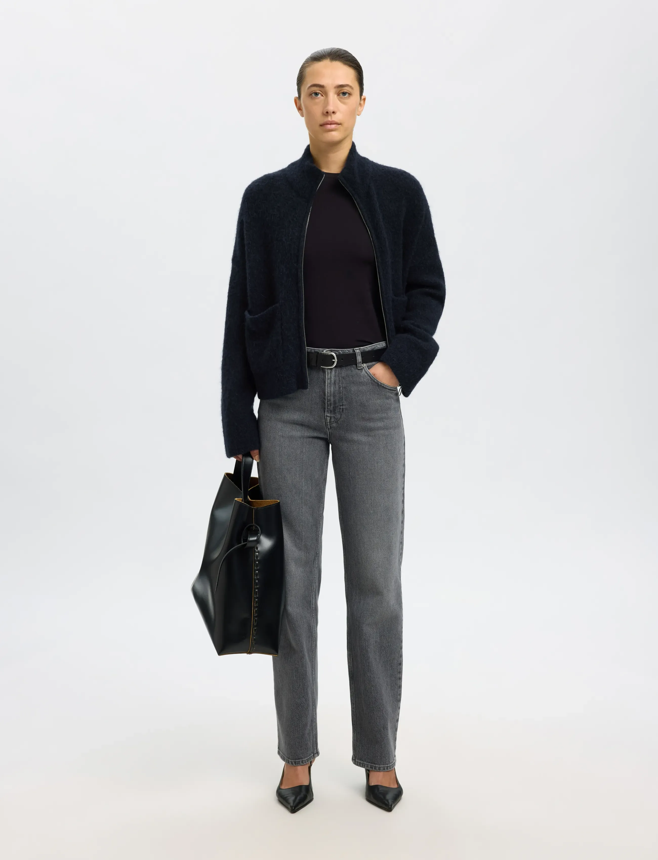 Selected - SLWSIA RAS LS KNIT ZIPPER CARDIGAN NOOS - cardigans - dark sapphire - 5