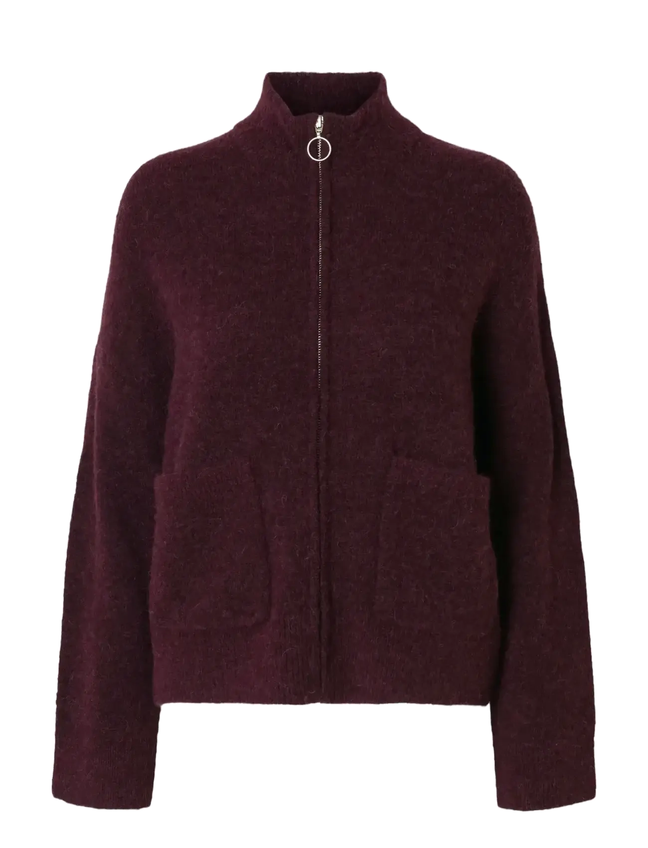 Selected SLFSIA RAS LS KNIT ZIPPER CARDIGAN NOOS - Cardigans - FIG / burgundy