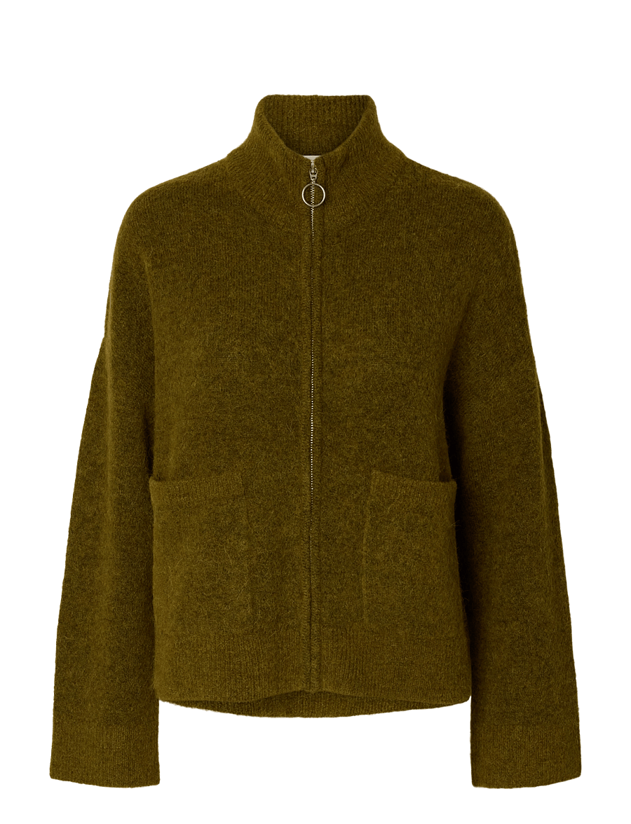 Selected - SLWSIA RAS LS KNIT ZIPPER CARDIGAN NOOS - koftor - fir green - 1