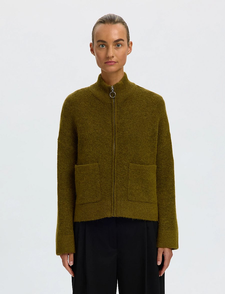 Selected - SLWSIA RAS LS KNIT ZIPPER CARDIGAN NOOS - koftor - fir green - 0