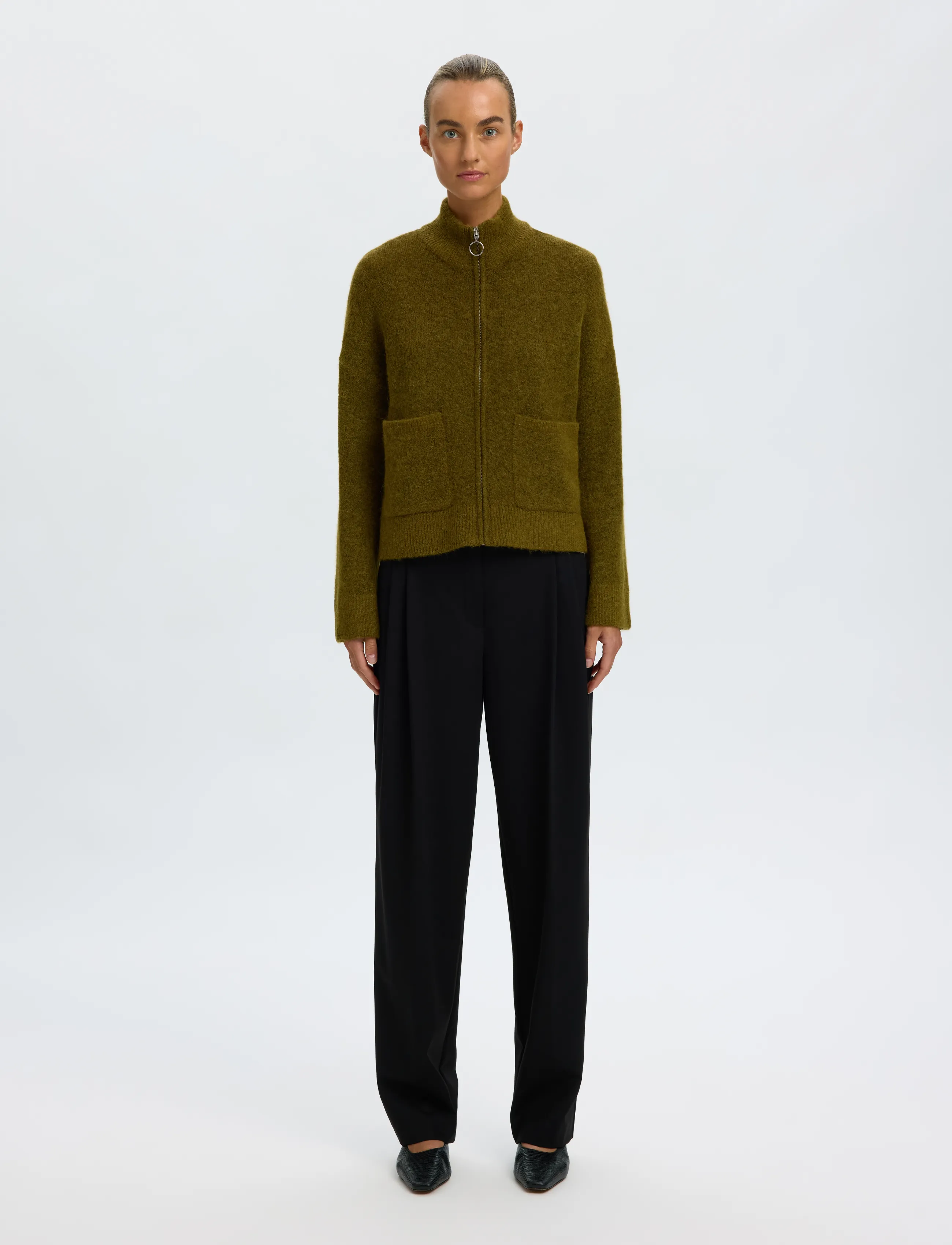 Selected - SLWSIA RAS LS KNIT ZIPPER CARDIGAN NOOS - koftor - fir green - 3