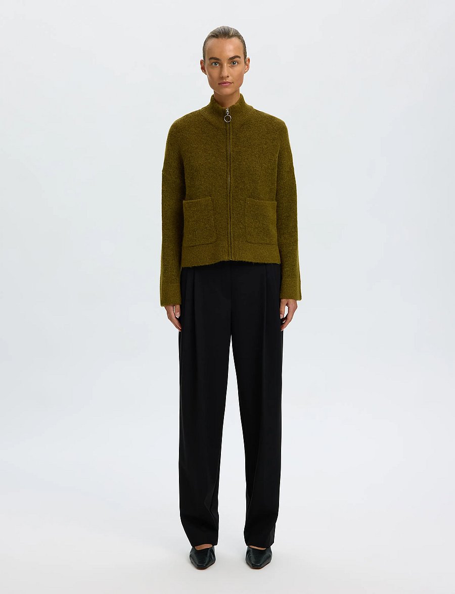 Selected - SLWSIA RAS LS KNIT ZIPPER CARDIGAN NOOS - koftor - fir green - 3