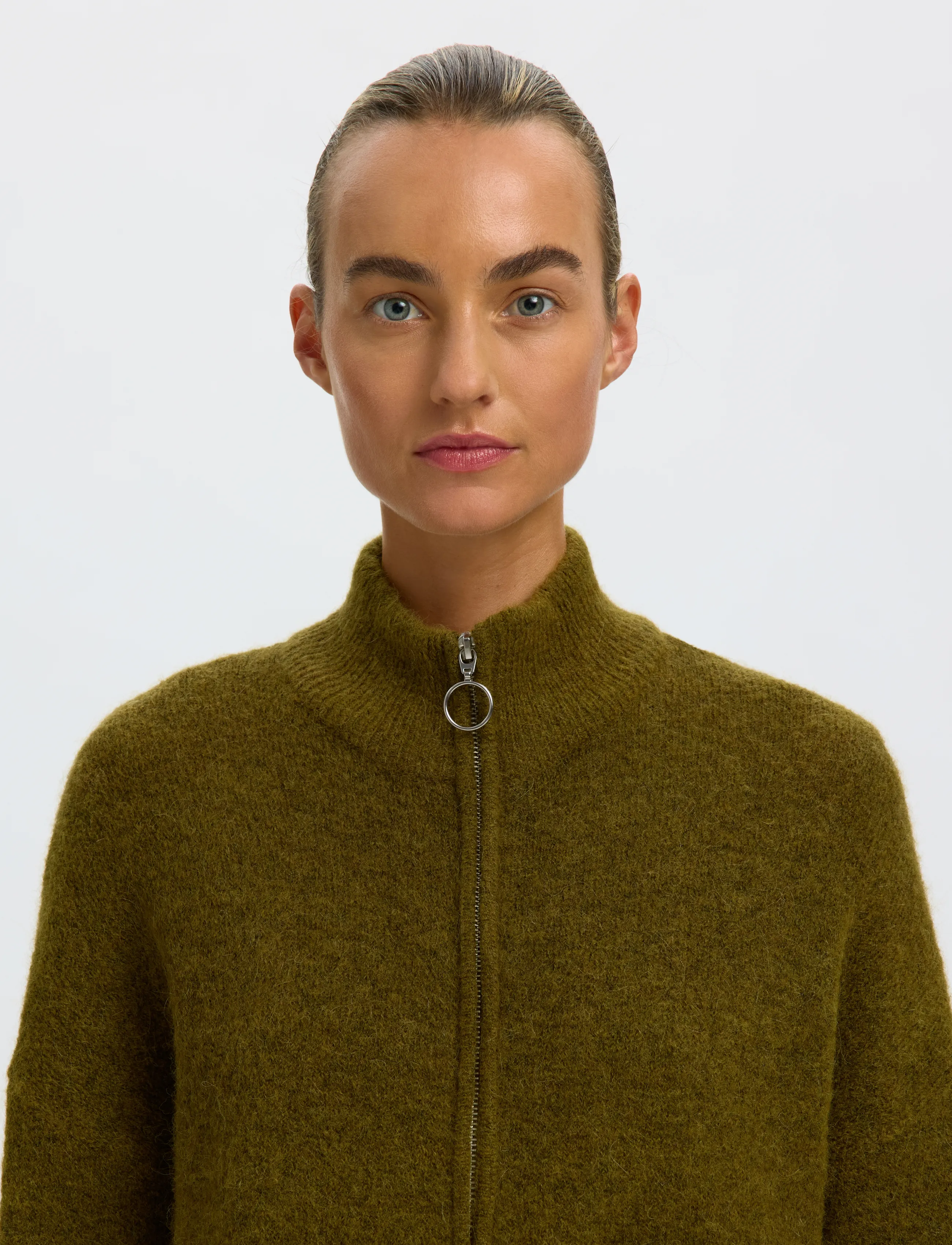 Selected - SLWSIA RAS LS KNIT ZIPPER CARDIGAN NOOS - koftor - fir green - 4