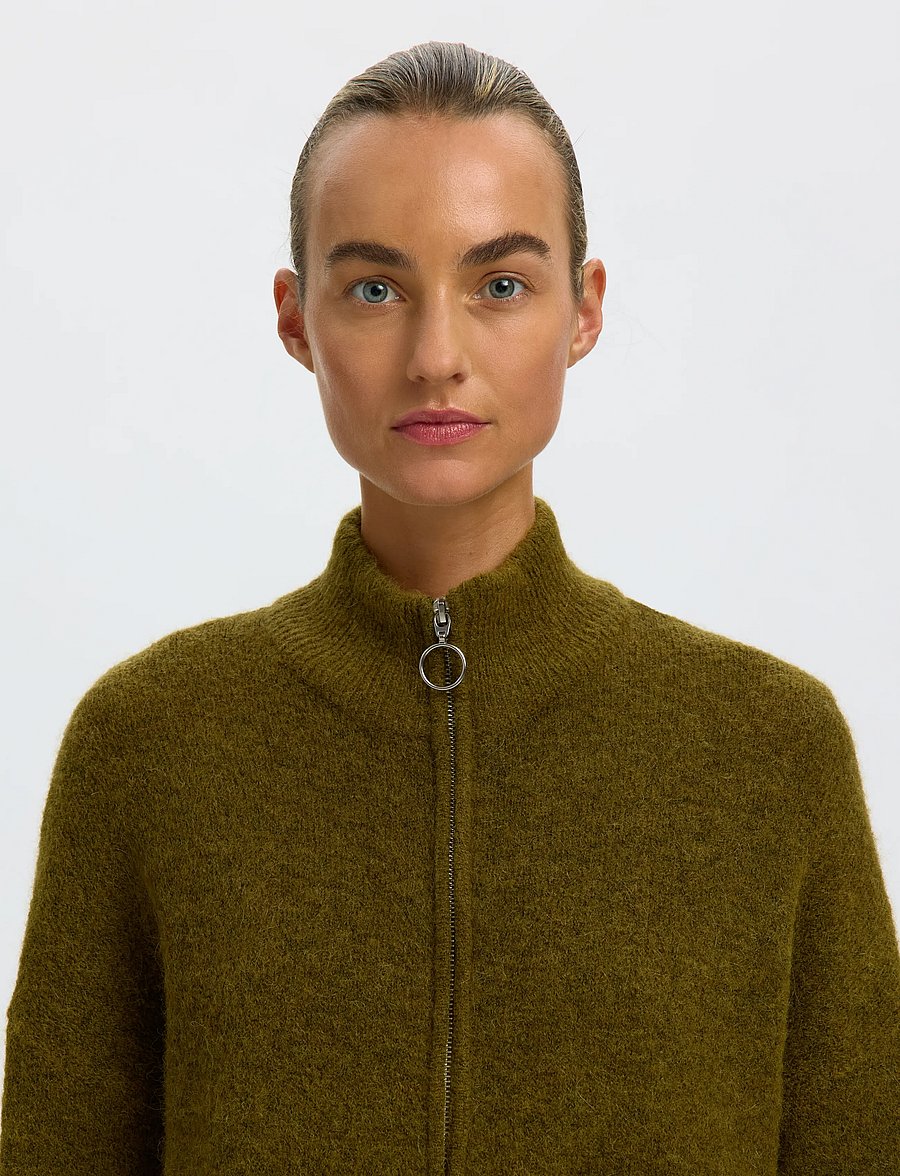Selected - SLWSIA RAS LS KNIT ZIPPER CARDIGAN NOOS - koftor - fir green - 4