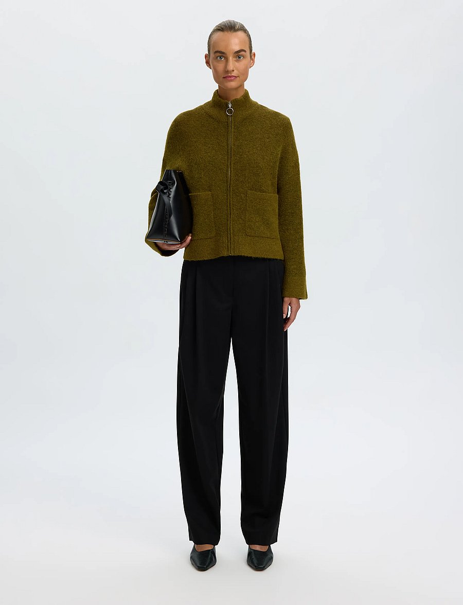 Selected - SLWSIA RAS LS KNIT ZIPPER CARDIGAN NOOS - koftor - fir green - 5