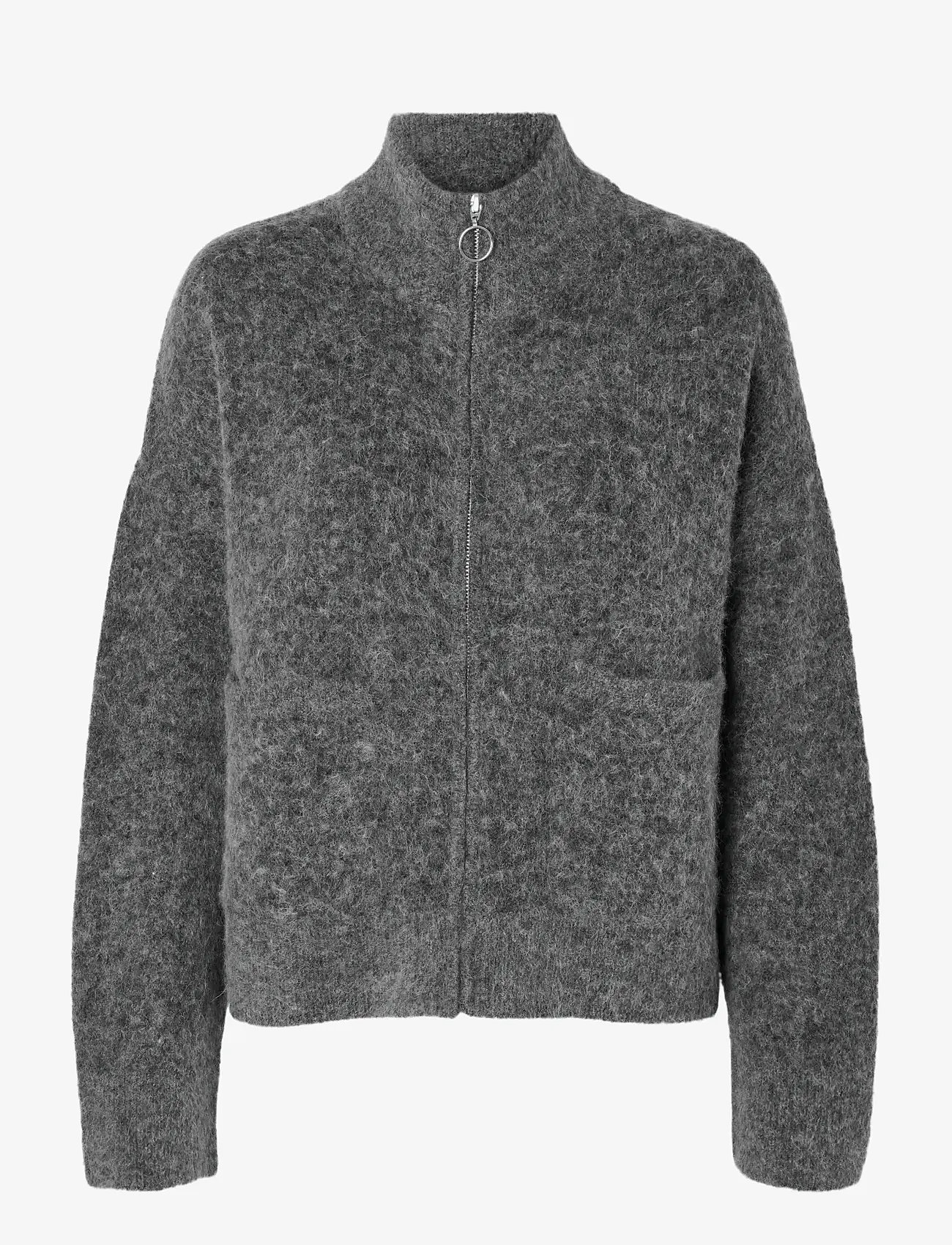 Selected - SLWSIA RAS LS KNIT ZIPPER CARDIGAN NOOS - kardiganid - medium grey melange - 1