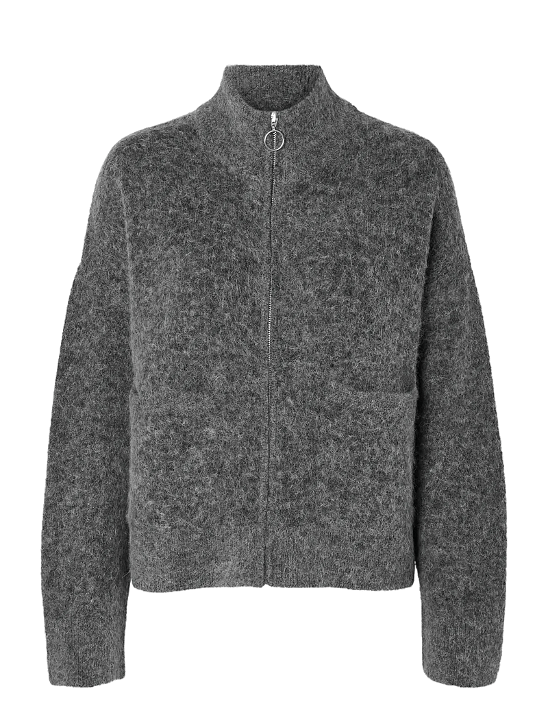 Selected - SLWSIA RAS LS KNIT ZIPPER CARDIGAN NOOS - kardiganid - medium grey melange - 1