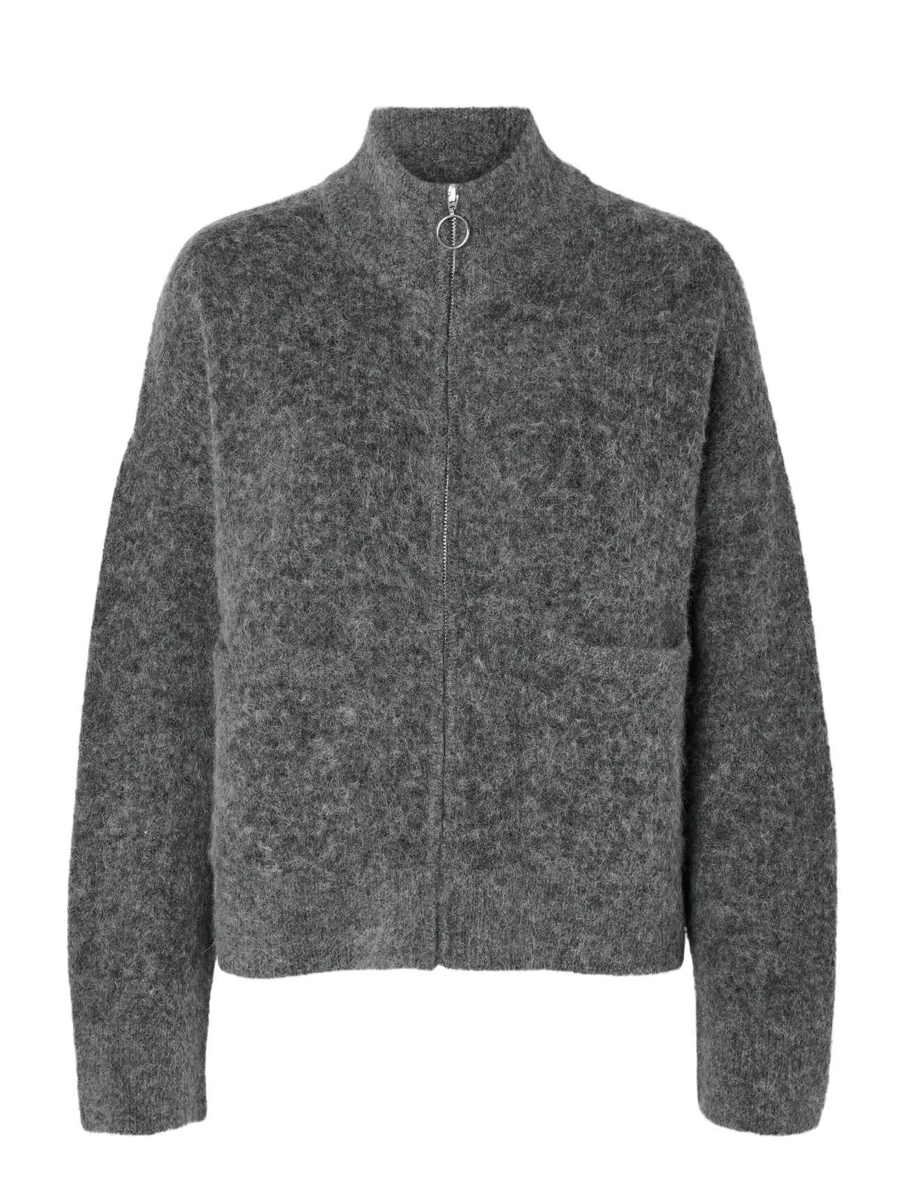 Selected SLFSIA RAS LS KNIT ZIPPER CARDIGAN NOOS - Cardigans - MEDIUM GREY MELANGE / grey