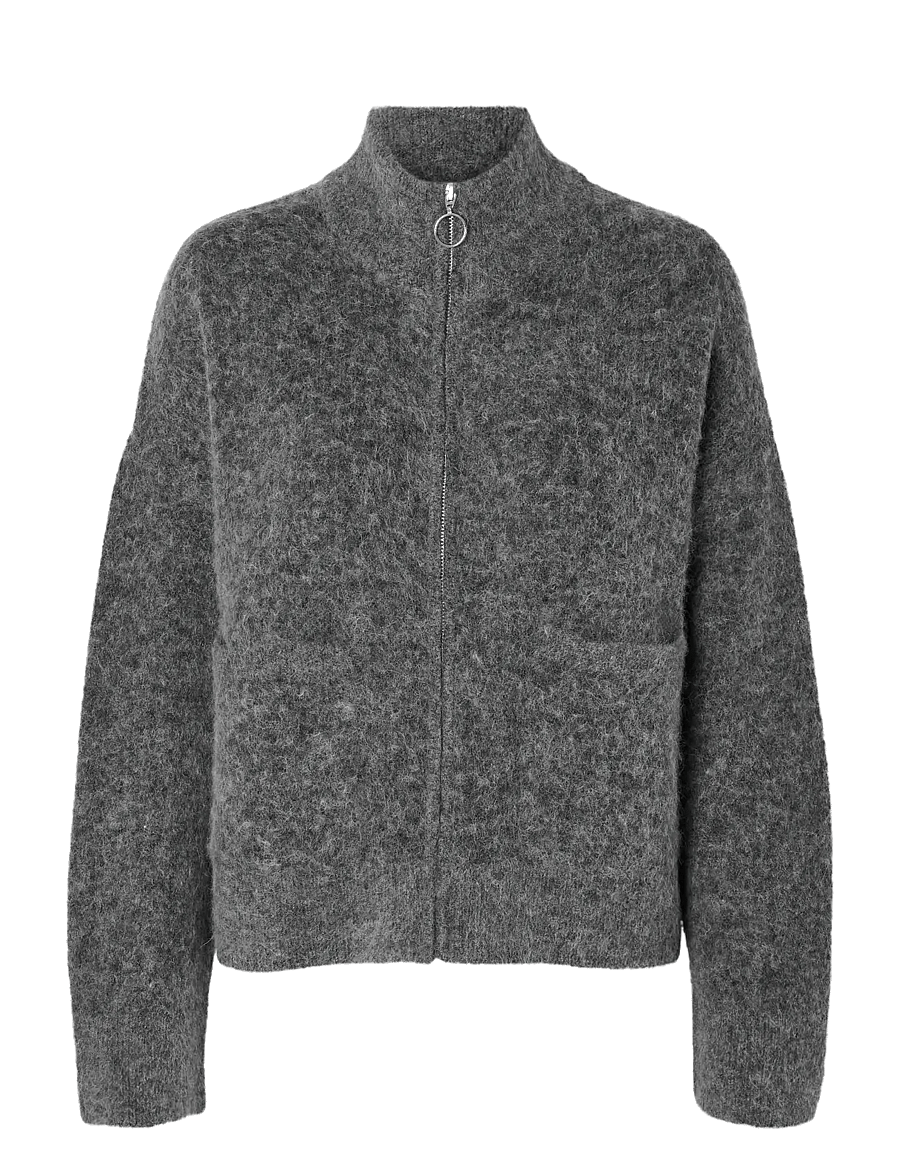 Selected - SLWSIA RAS LS KNIT ZIPPER CARDIGAN NOOS - strickjacken - medium grey melange - 1