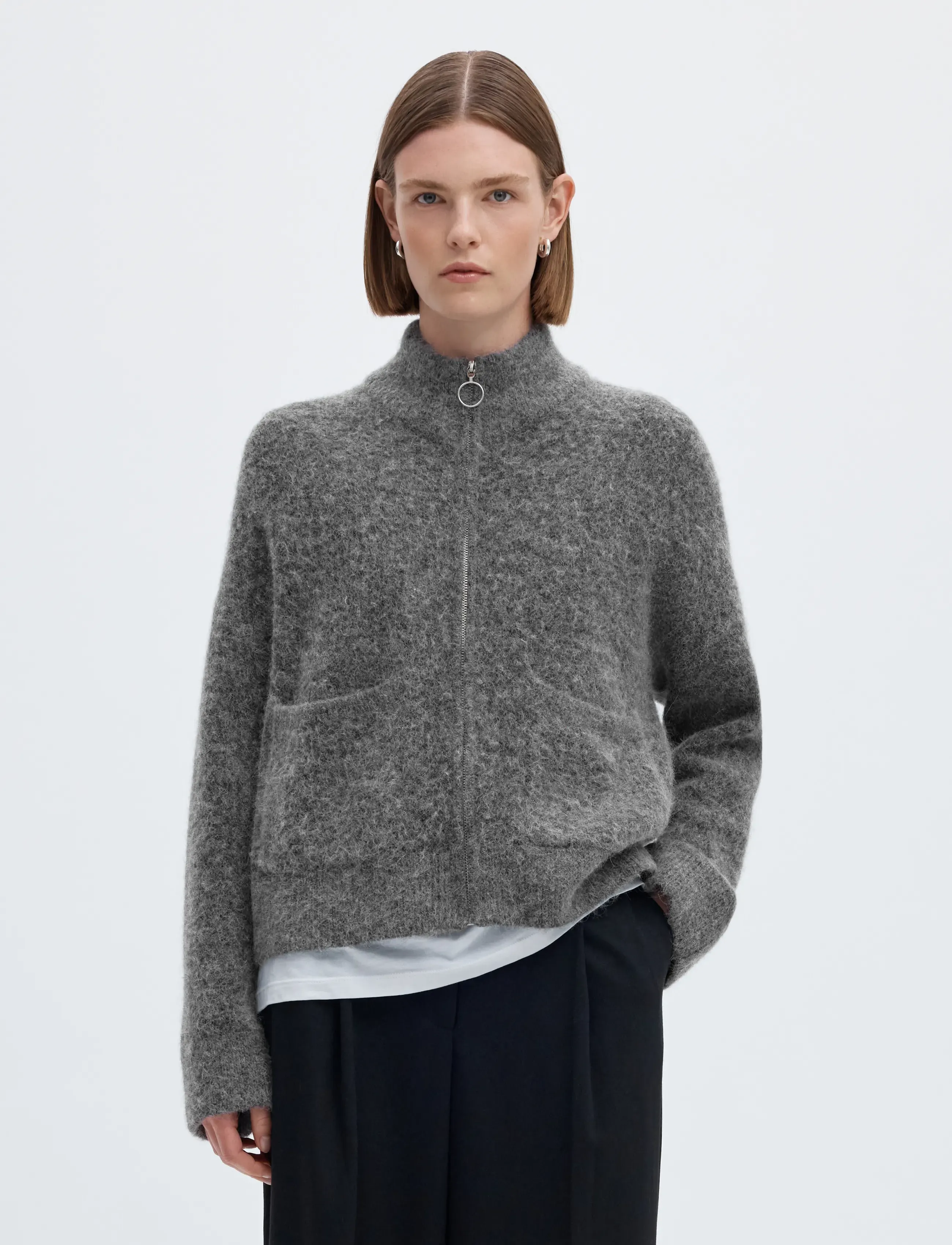 Selected SLWSIA RAS LS KNIT ZIPPER CARDIGAN NOOS - Koftor - MEDIUM GREY MELANGE / grey