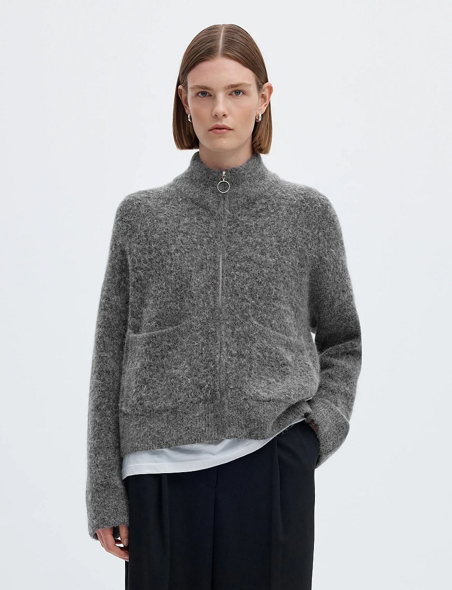 Selected - SLWSIA RAS LS KNIT ZIPPER CARDIGAN NOOS - kardiganid - medium grey melange - 0