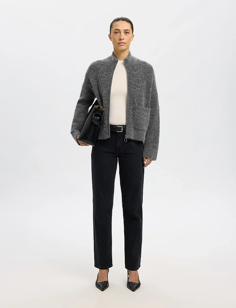 Selected - SLWSIA RAS LS KNIT ZIPPER CARDIGAN NOOS - kardiganid - medium grey melange - 3